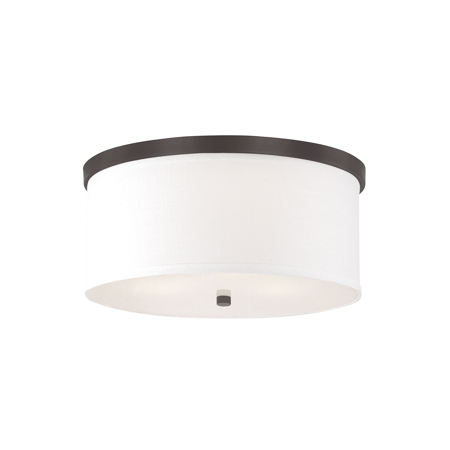 16" W x 7" H 3-Light Flush Mount in Burnished Bronze - White Fabric Drum Shade with Diffuser