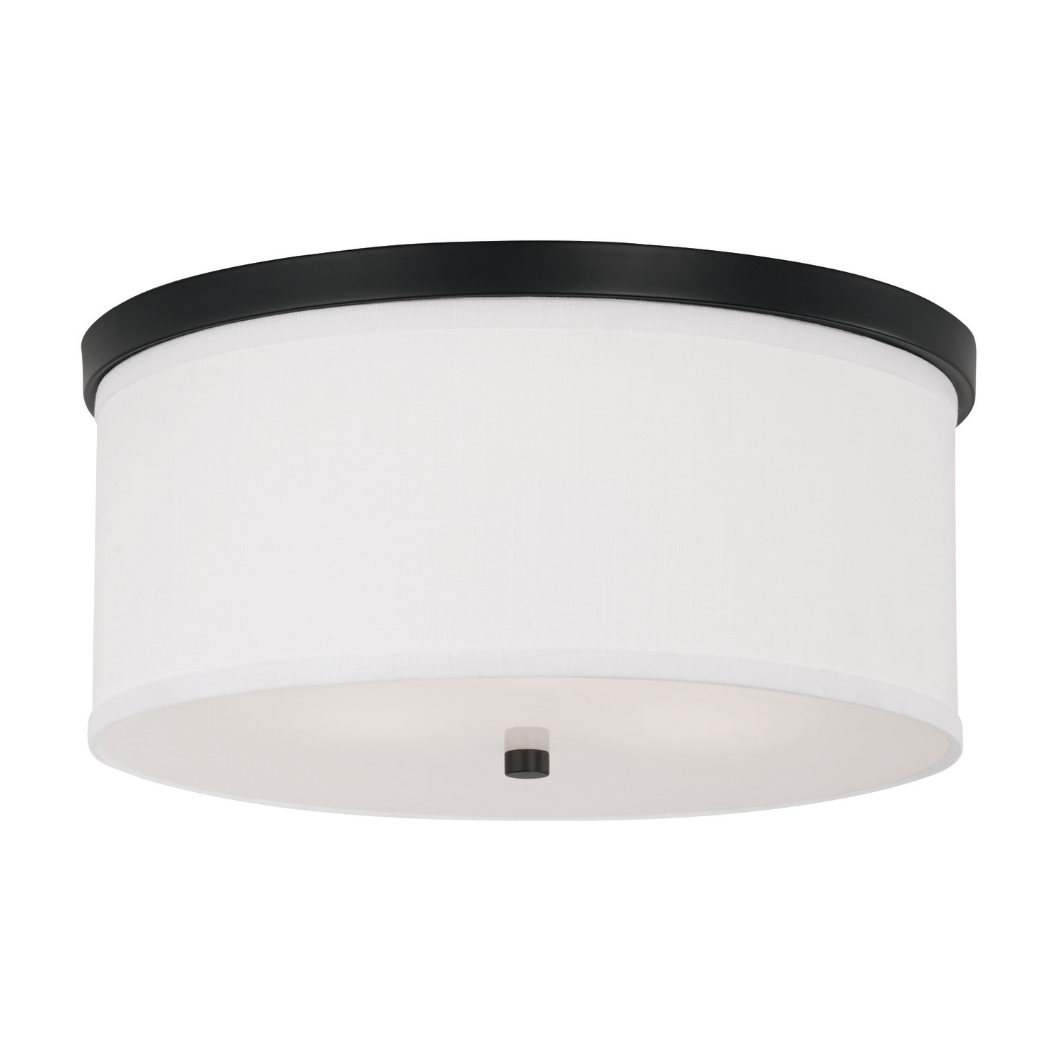 16" W x 7" H 3-Light Flush Mount in Matte Black with White Fabric Drum Shade with Diffuser