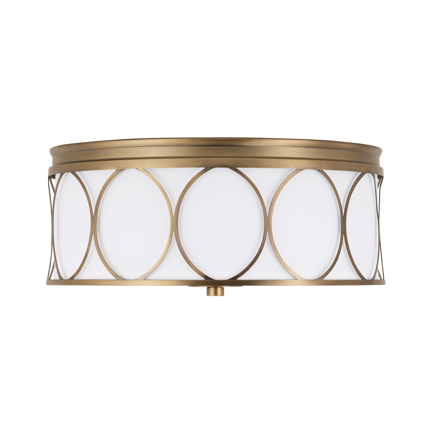 15"W x 7"H 3-Light Flush Mount in Aged Brass with White Fabric Bolt-On Shade