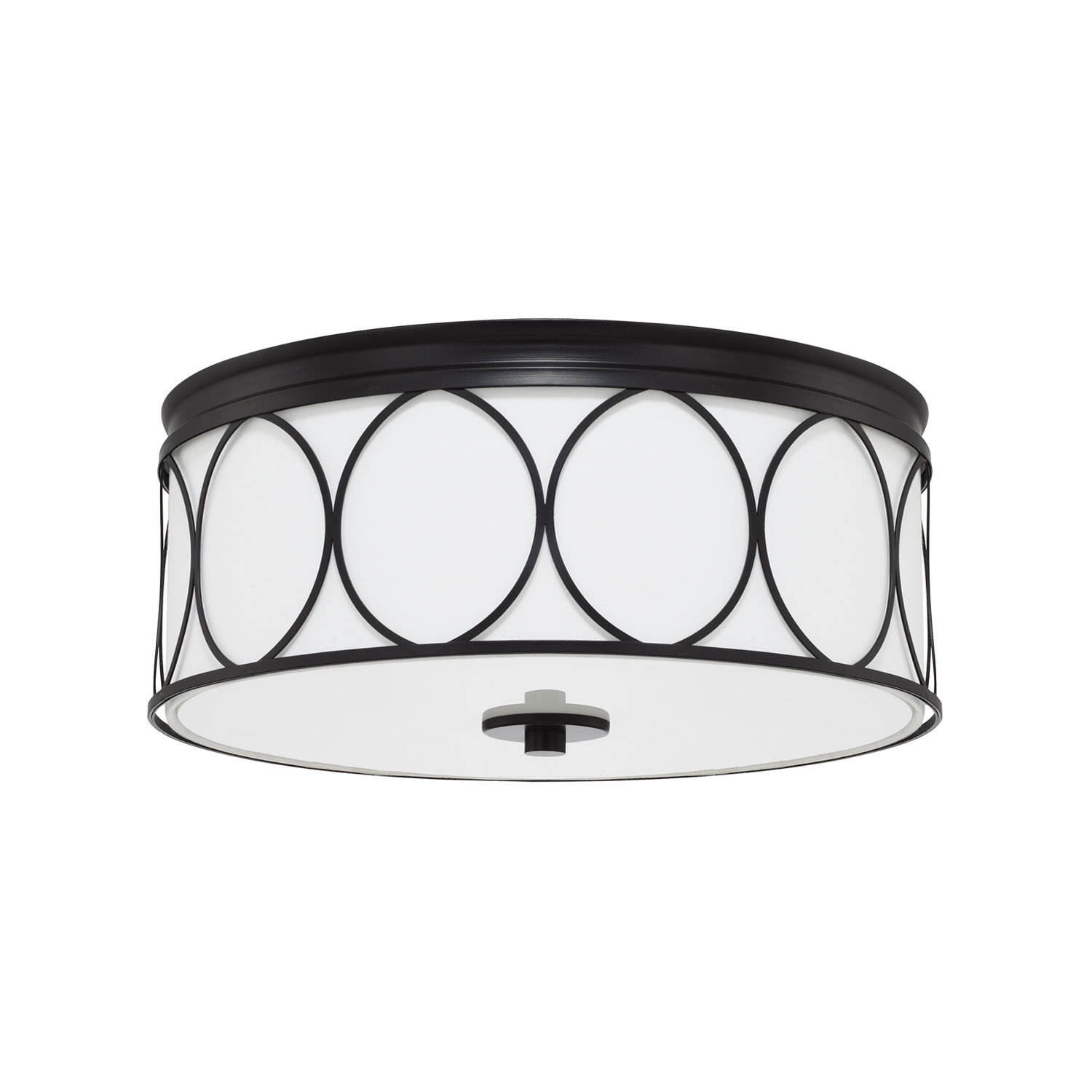 15" W x 7" H 3-Light Flush Mount in Matte Black with White Fabric Drum Shade and Diffuser