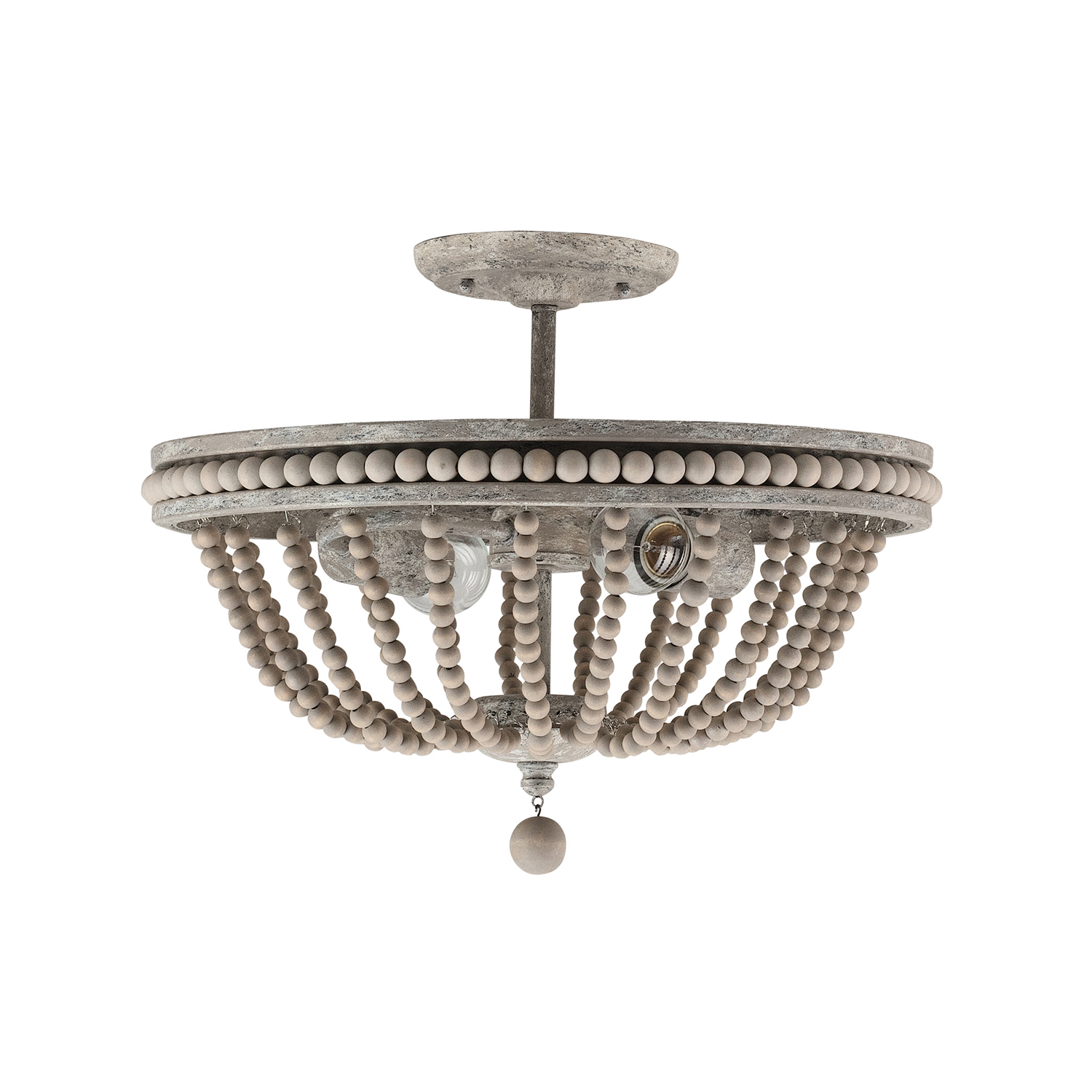 15.5" W x 12.5" H 2-Light Semi Flush in Mystic Sand with Painted Wood Beads