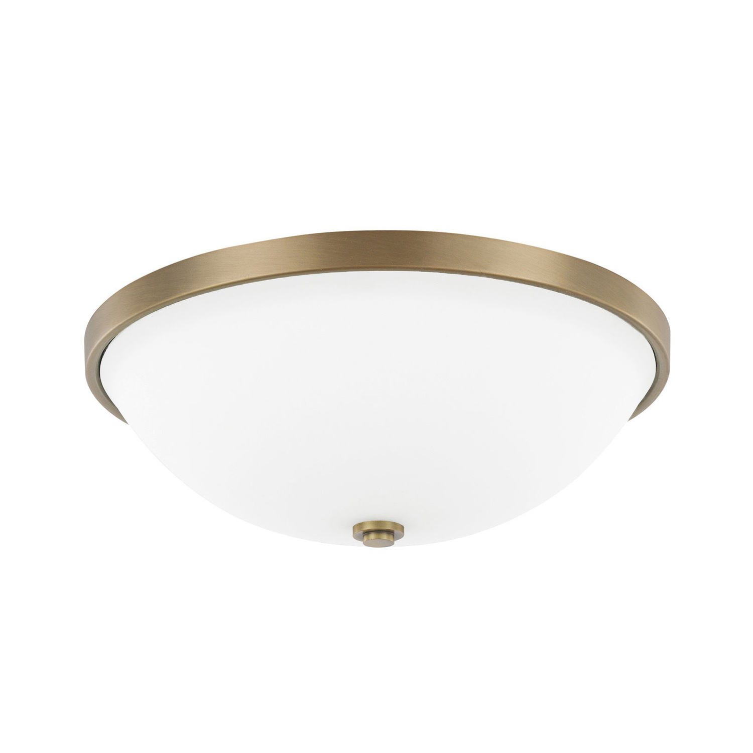 12.5" W x 4.5" H 2-Light Flush Mount in Aged Brass with Soft White Glass Shade