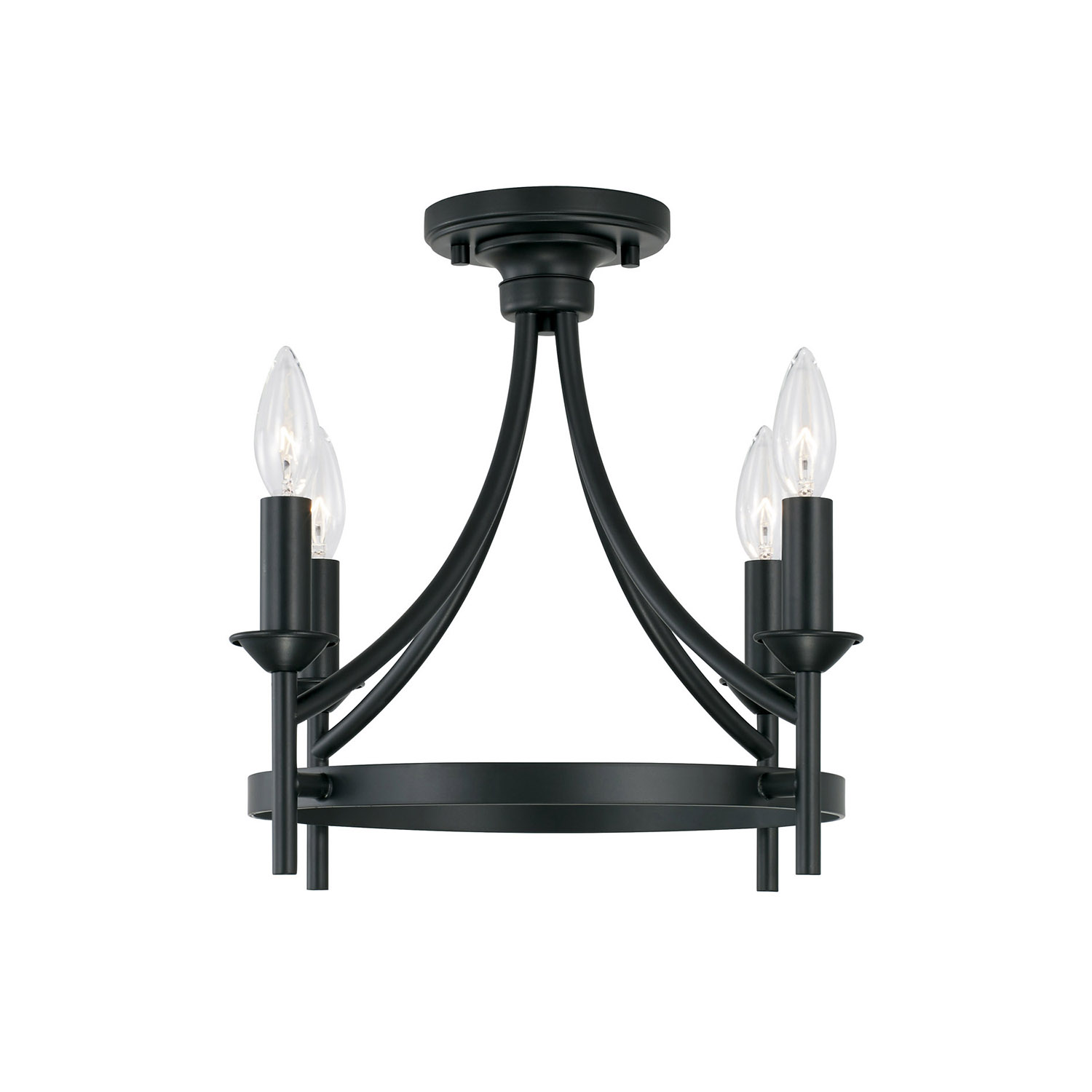 16" W x 15.5" H 4-Light Dual Mount Semi-Flush or Pendant in Matte Black