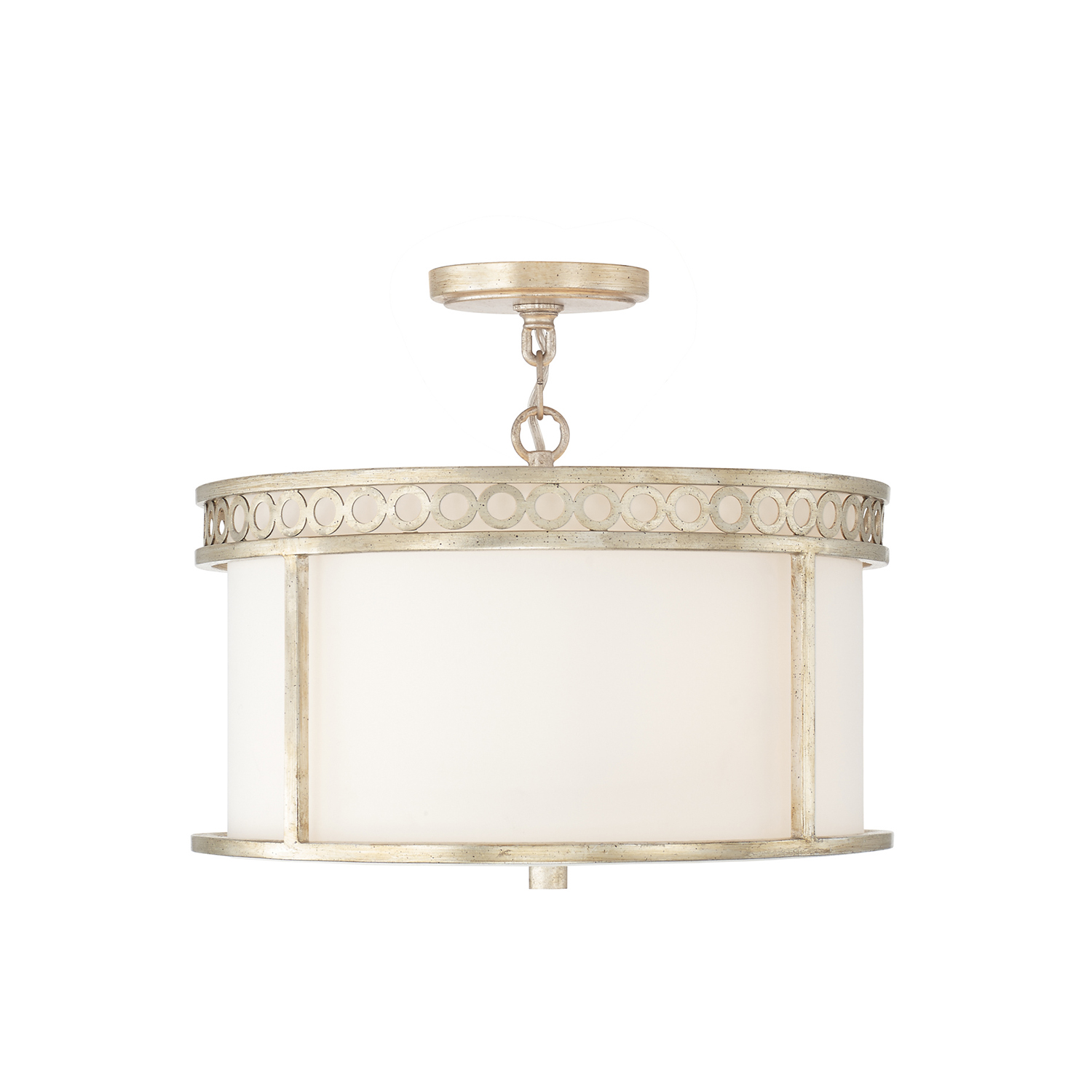 15" W x 10.5" H 4-Light Dual Mount Semi-Flush or Pendant in Winter Gold with White Fabric Shade