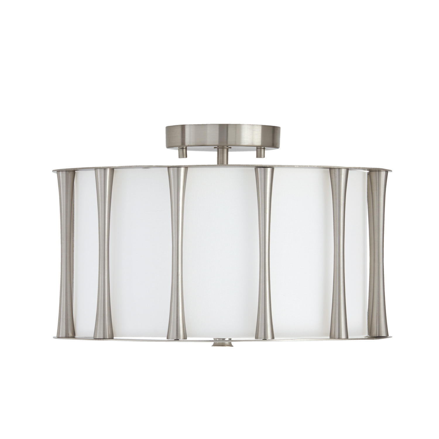 15"W x 9"H 3-Light Semi-Flush in Brushed Nickel with White Fabric Shade