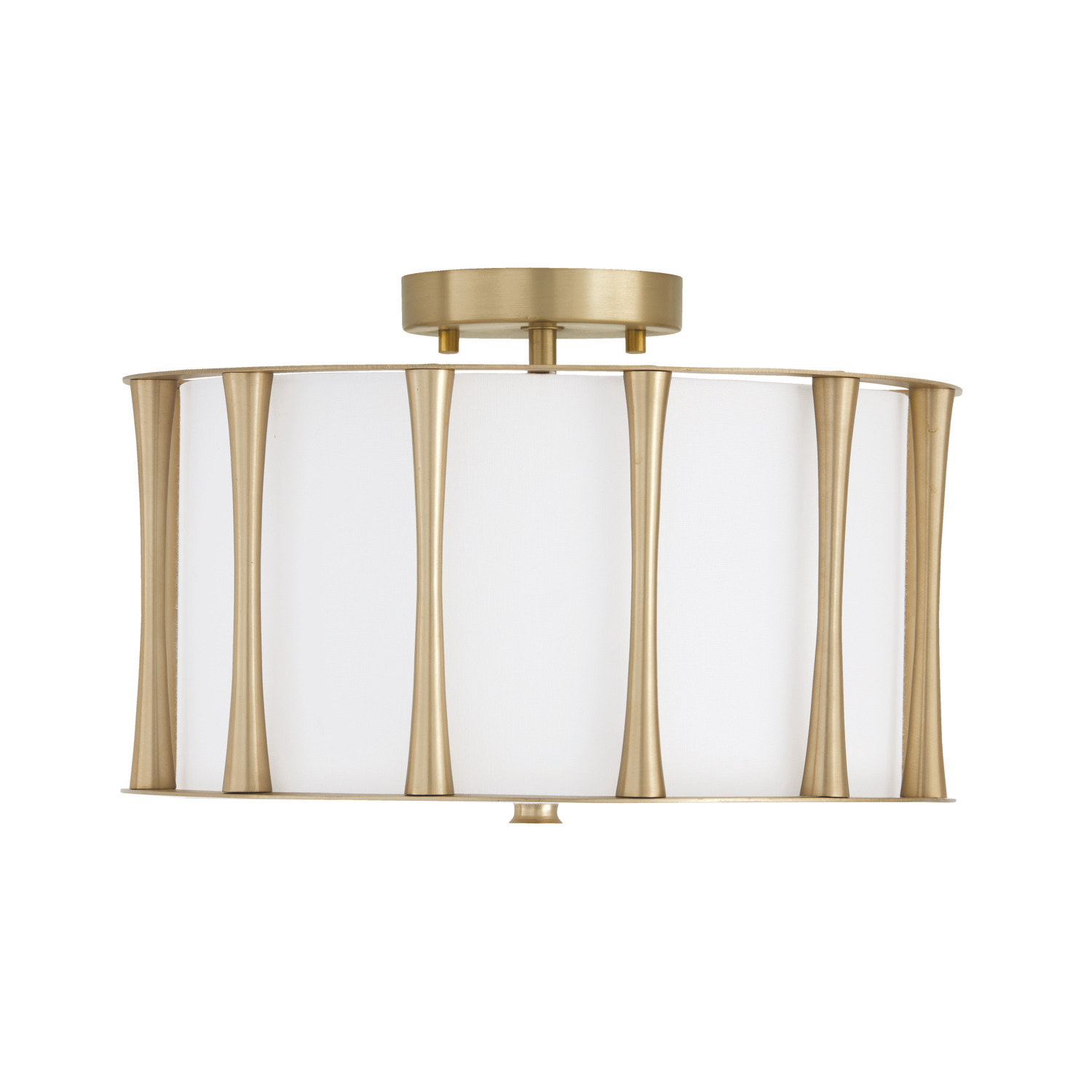 15"W x 9"H 3-Light Semi-Flush in Matte Brass with White Fabric Shade