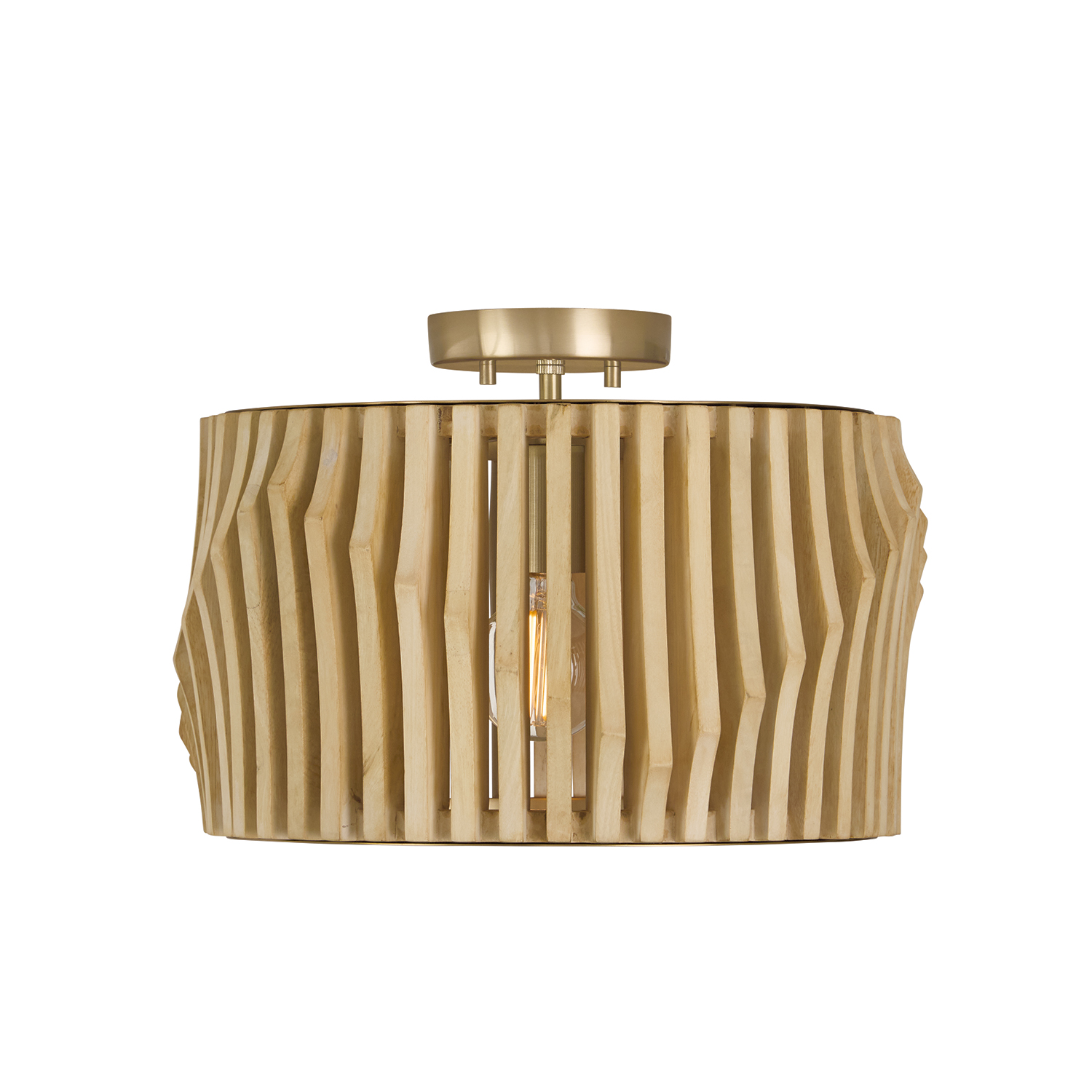 16" W x 10.75" H 1-Light Dual Mount Pendant in Matte Brass and Handcrafted Blonde Mango Wood