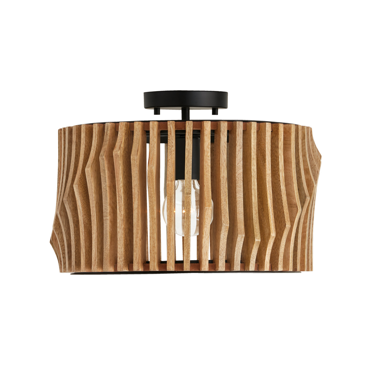 16"W x 10.75"H 3-Light Dual Mount Pendant or Semi-Flush in Handcrafted Light-Stained Wood and Matte Black