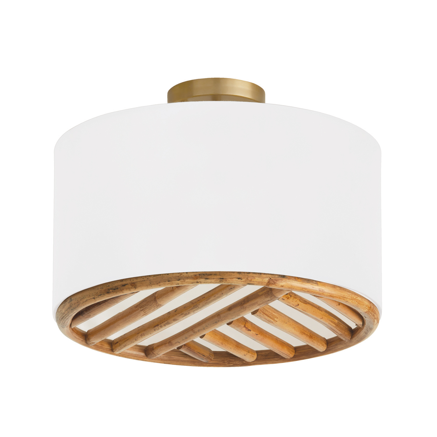 16.75"W x 14"H 3-Light Dual Mount Pendant or Semi-Flush in Matte Brass with White Fabric Shade