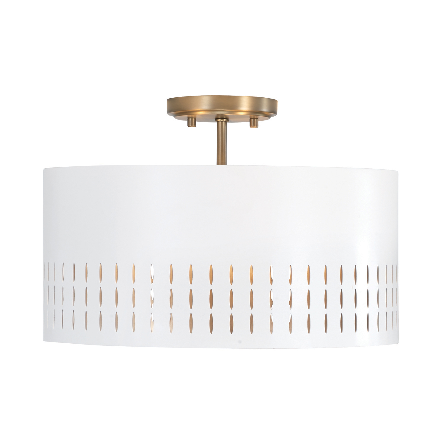 15.5"W x 9.5"H 3-Light Dual Mount Pendant or Semi-Flush in Aged Brass and White Metal Shade with Painted Aged Brass Interior