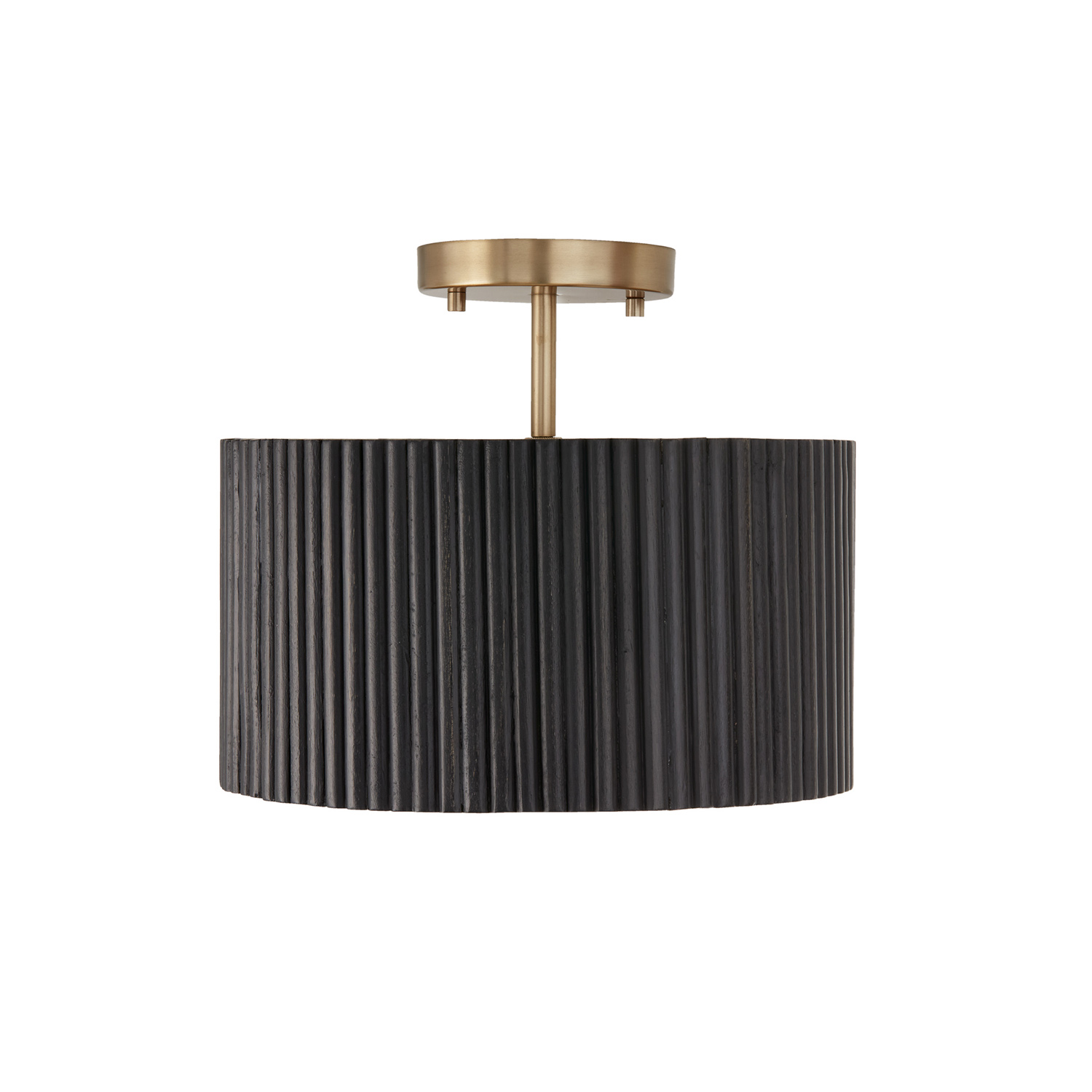12.50"W x 11.75"H 1-Light Semi-Flush Pendant in Matte Brass and Handcrafted Mango Wood in Black Stain