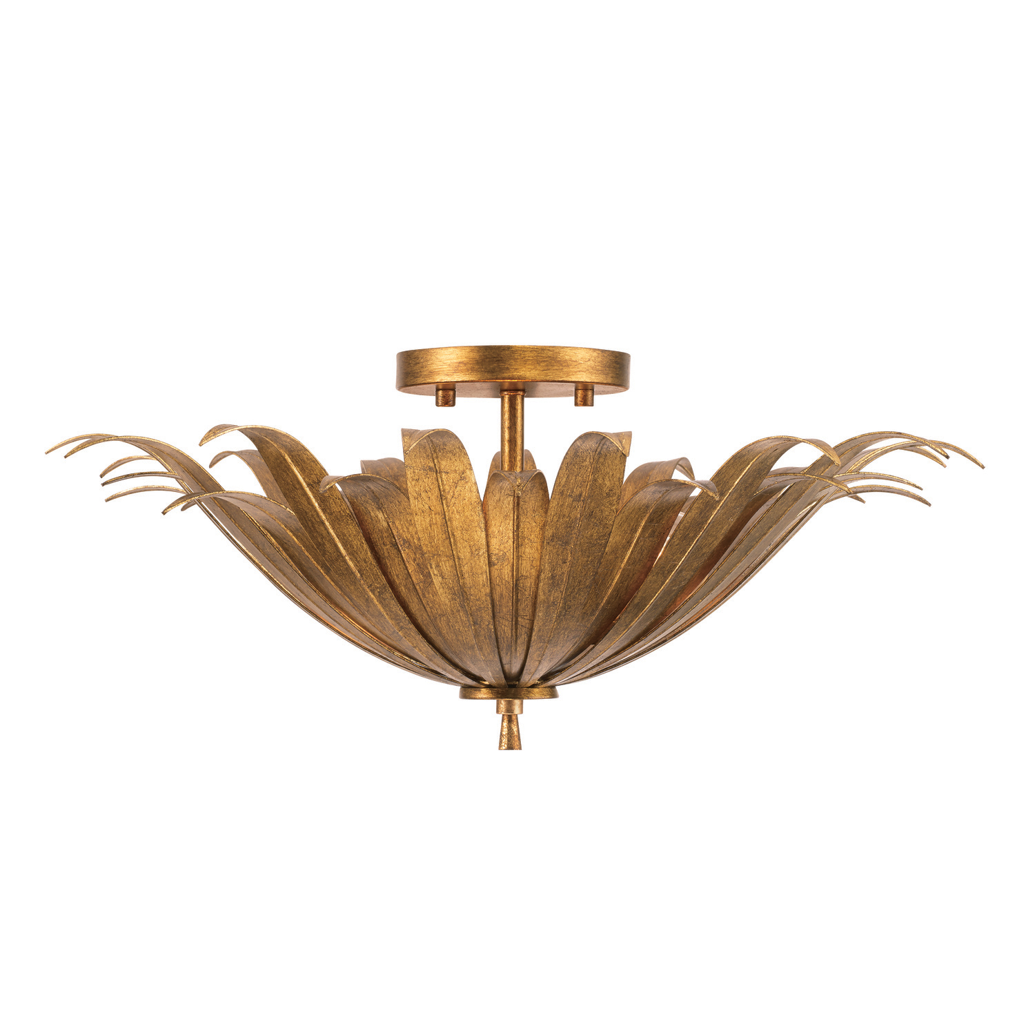 18"W x 8.5"H 3-Light Botanical Semi-Flush in Antique Gold