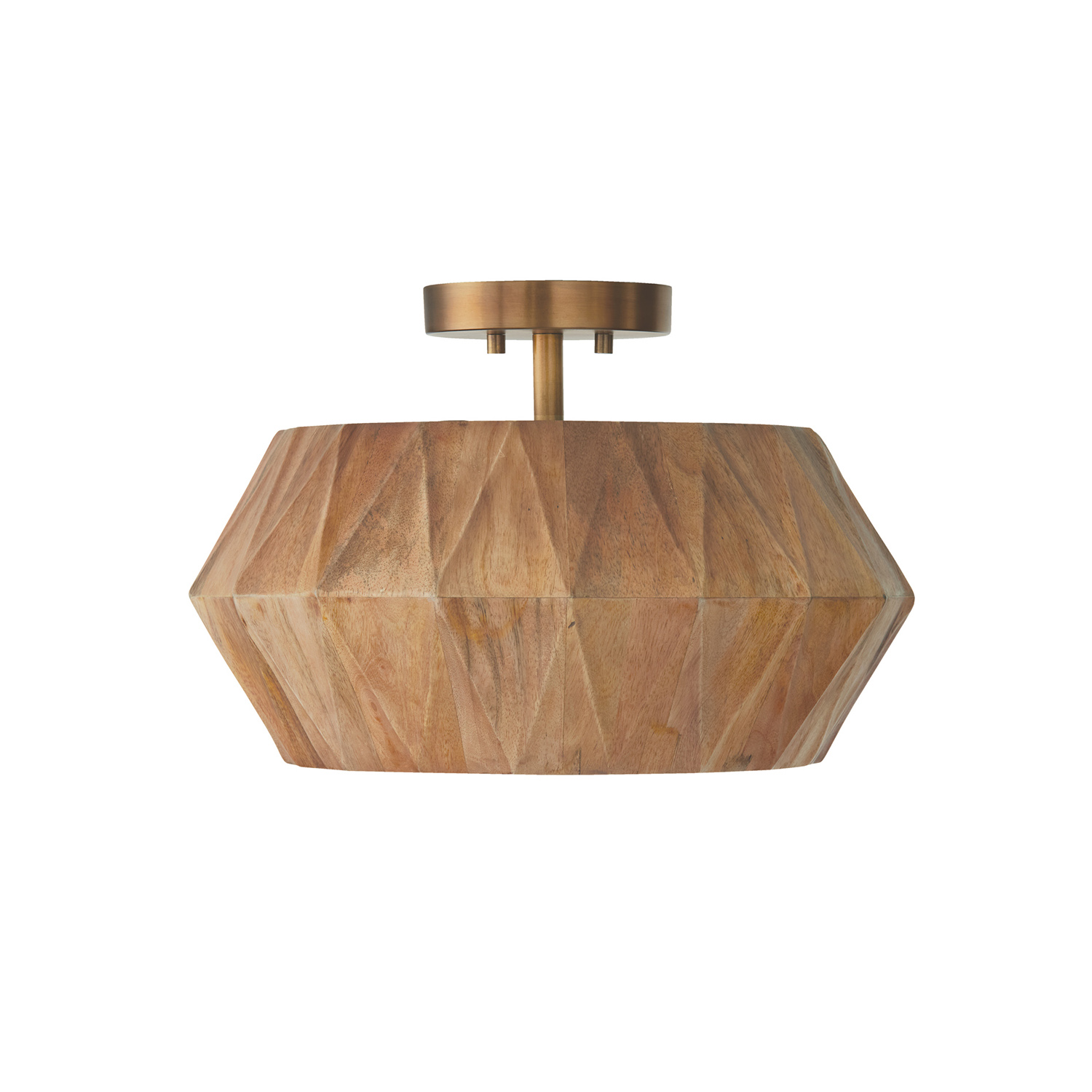 15"W x 10.75"H 1-Light Convertible Semi-Flush Pendant in Hand-distressed Patinaed Brass and Handcrafted Mango Wood