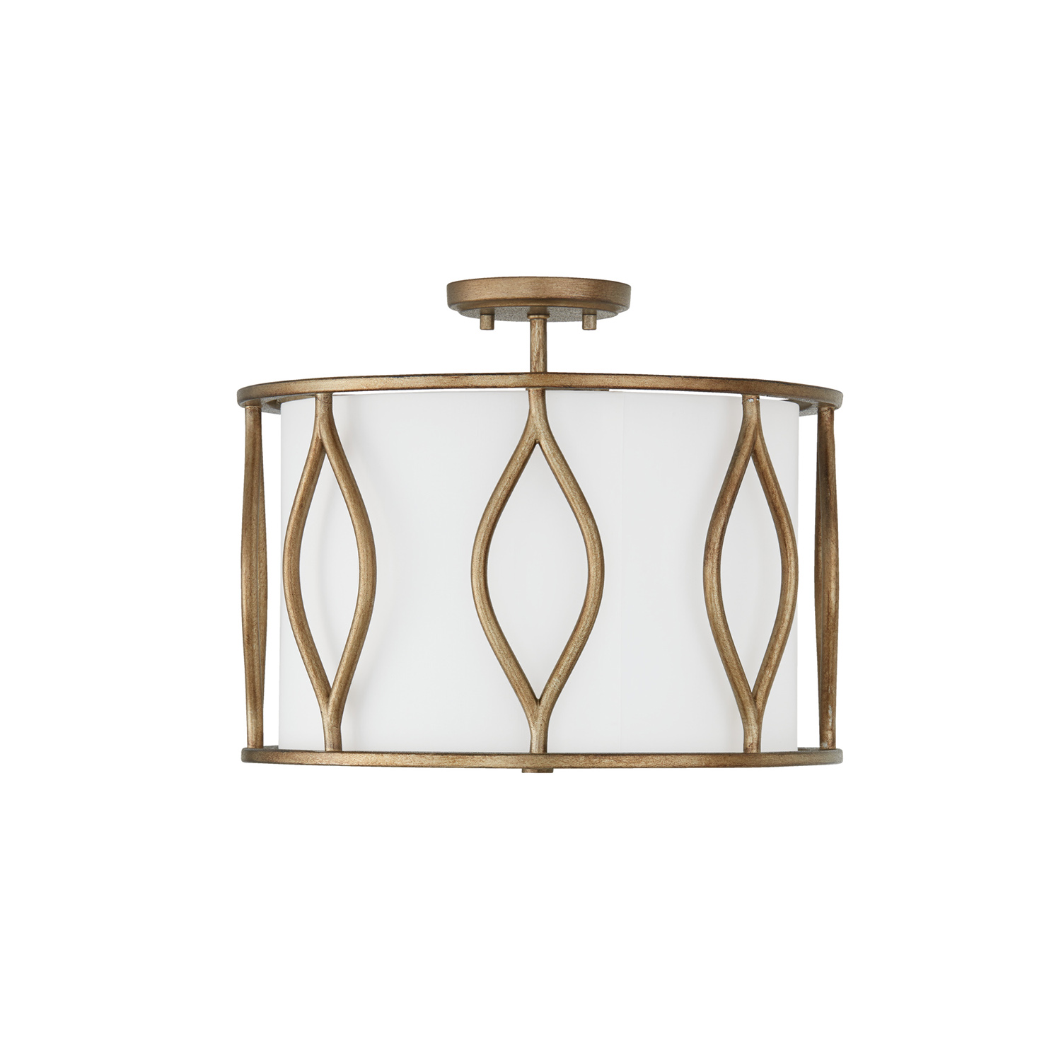 16"W x 13.50"H 3-Light Semi-Flush Drum Pendant in Mystic Luster with White Fabric Shade