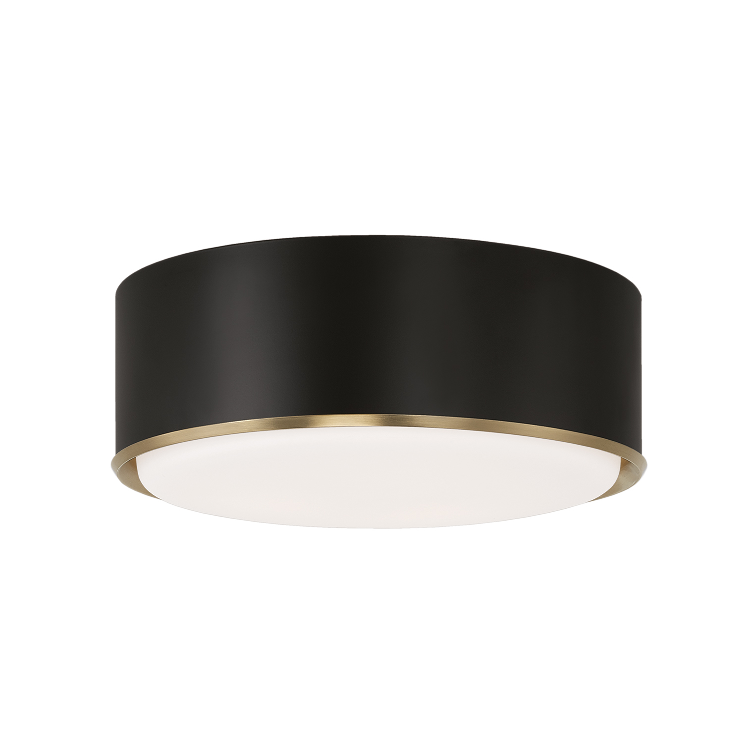 16"W x 6"H 3-Light Semi Flush Mount in Matte Black with Matte Brass Details and Frosted White Diffuser