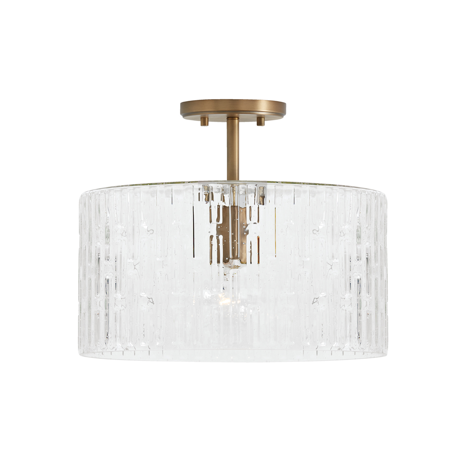 15" W x 14" H 1-Light Dual Mount Semi-Flush or Pendant in Aged Brass with Embossed Seeded Glass