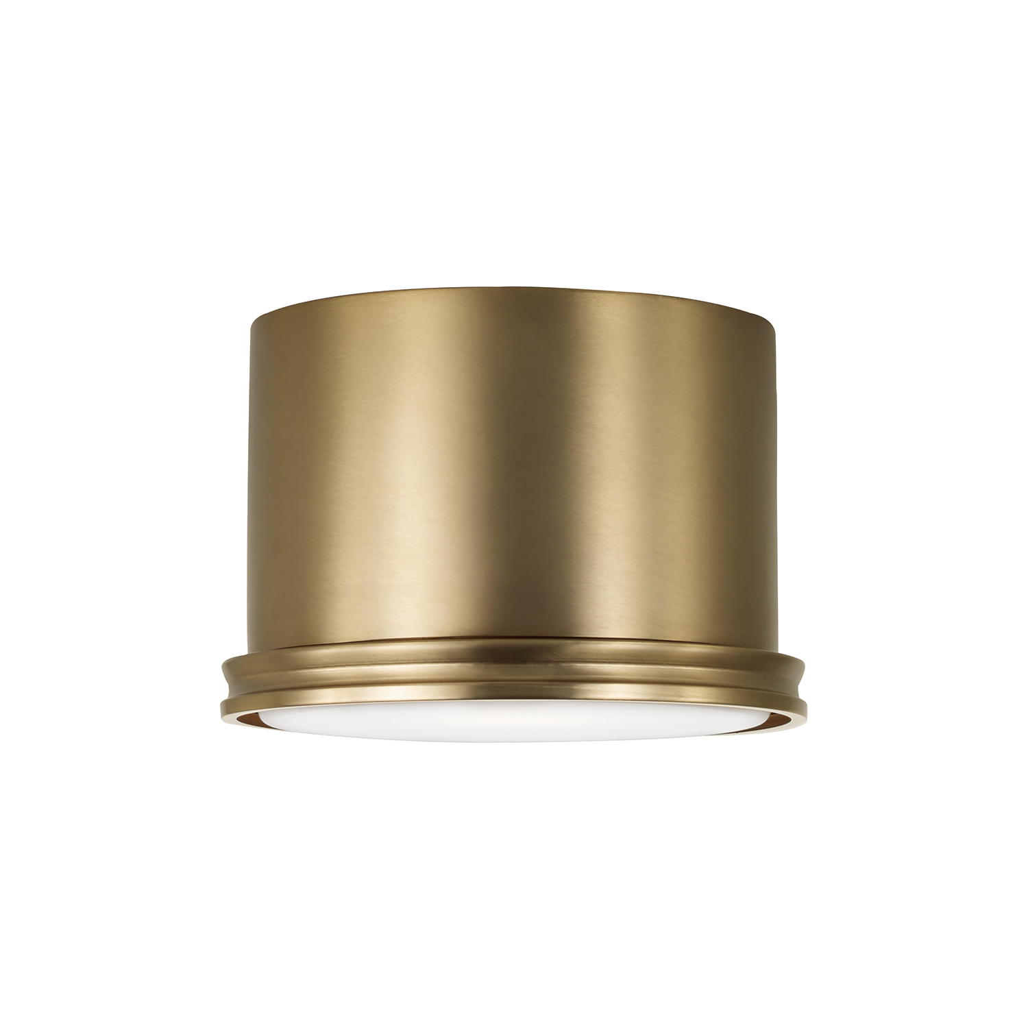 8.75" W x 6" H 1-Light Flush Mount Cylinder Light in Aged Brass with Soft White Glass Diffuser
