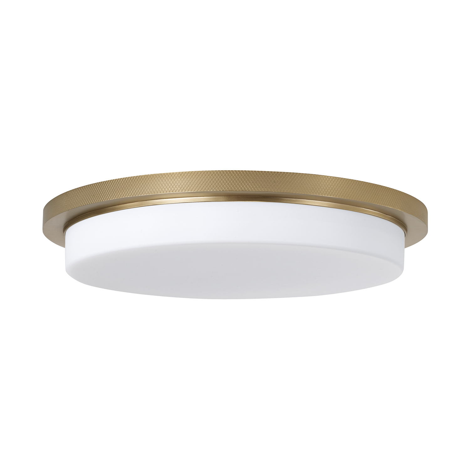 16" W x 2.5" H x 16" Integrated LED Flush Mount in Aged Brass with Knurled Texture and White Glass