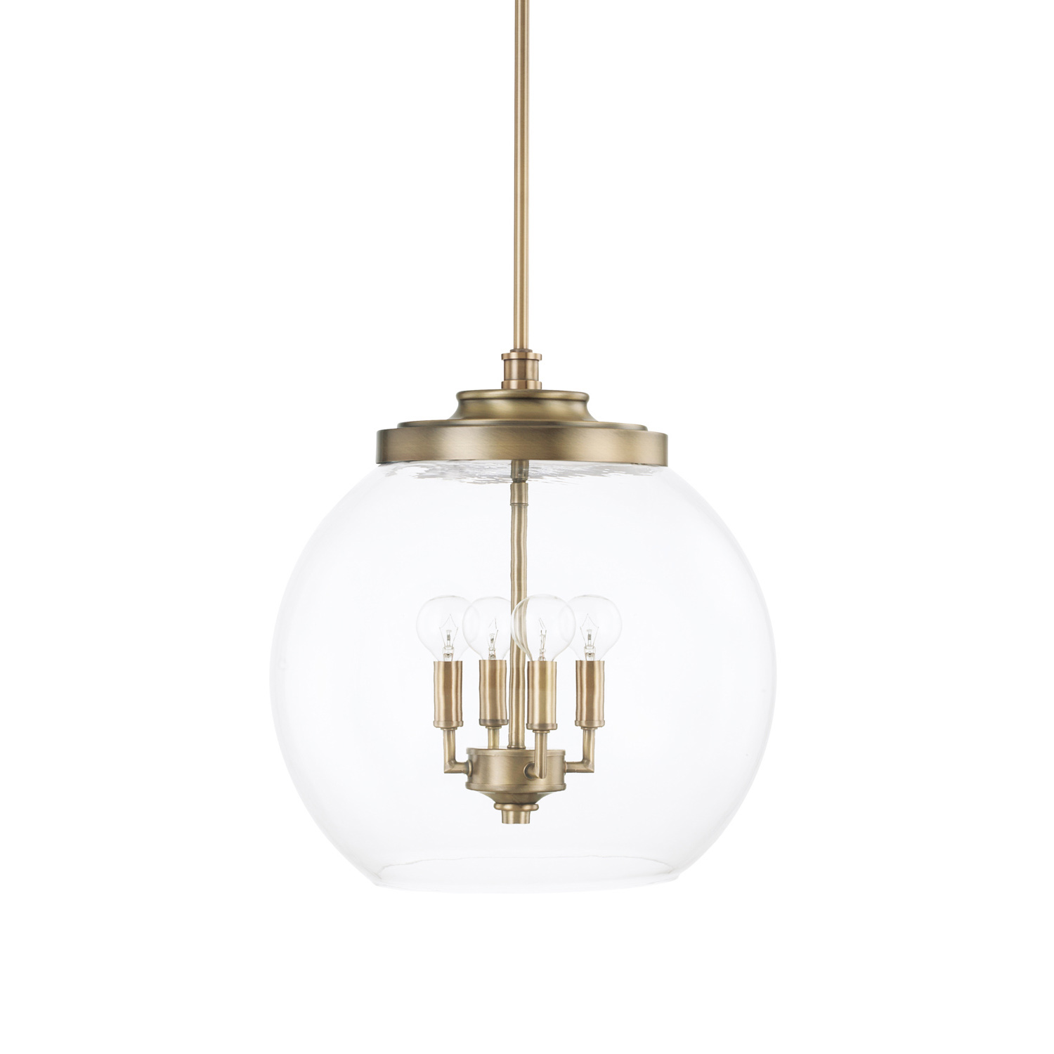 15.5" W x 16" H 4-Light Clear Glass Pendant in Aged Brass