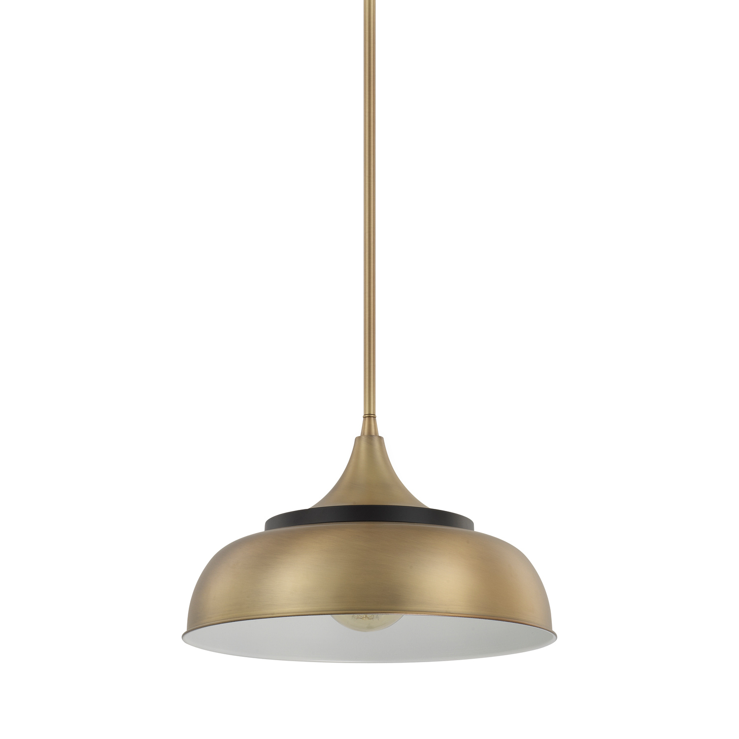 14.5" W x 9" H Metal Aged Brass Pendant with Removable Black Band and White Shade Interior