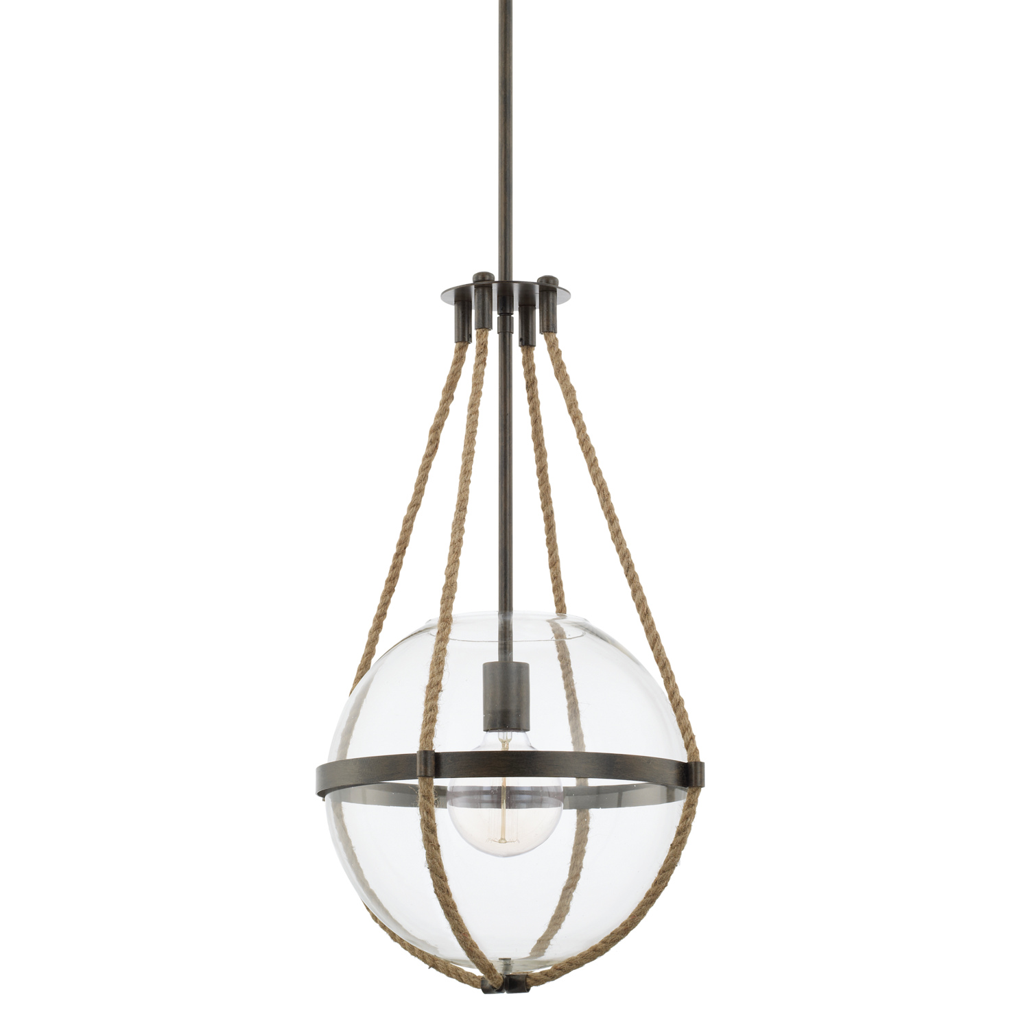 13" W x 23" H 1-Light Clear Glass Globe Pendant with Jute Rope Accents in Nordic Grey