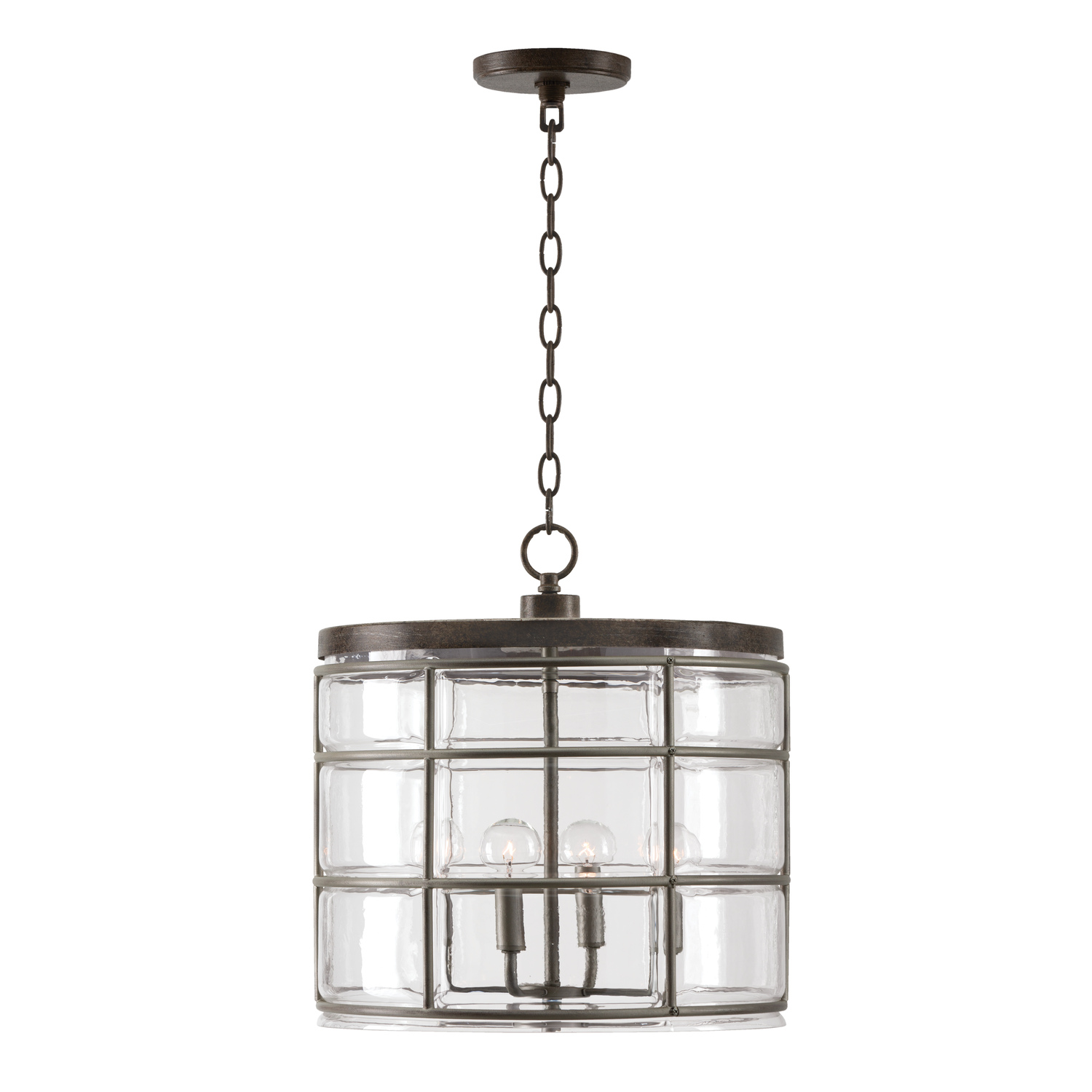 15" W x 16.5" H 4-Light Glass and Metal Cage Pendant in Distressed Urban Grey