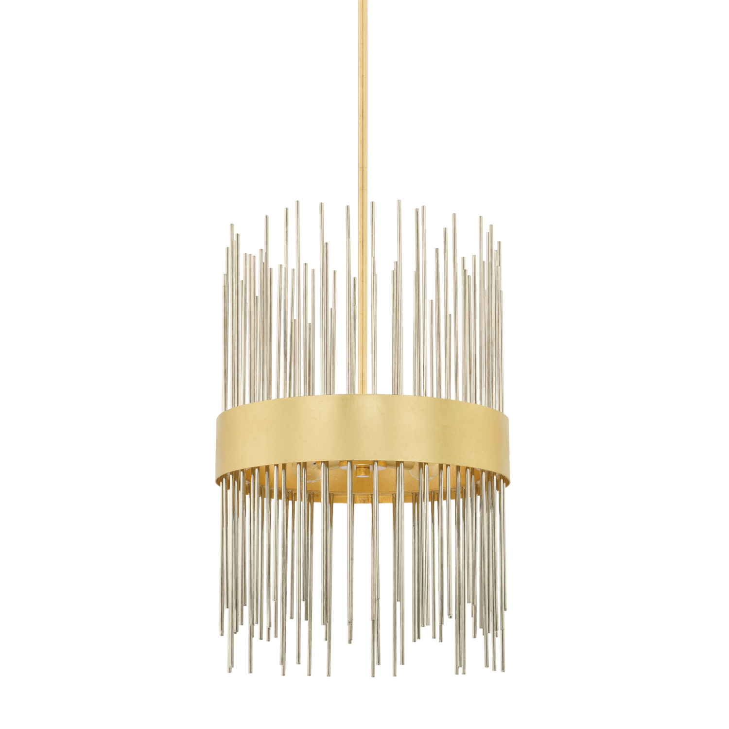 15" W x 22" H 4-Light Modern Pendant in Gold Leaf and Polished Nickel