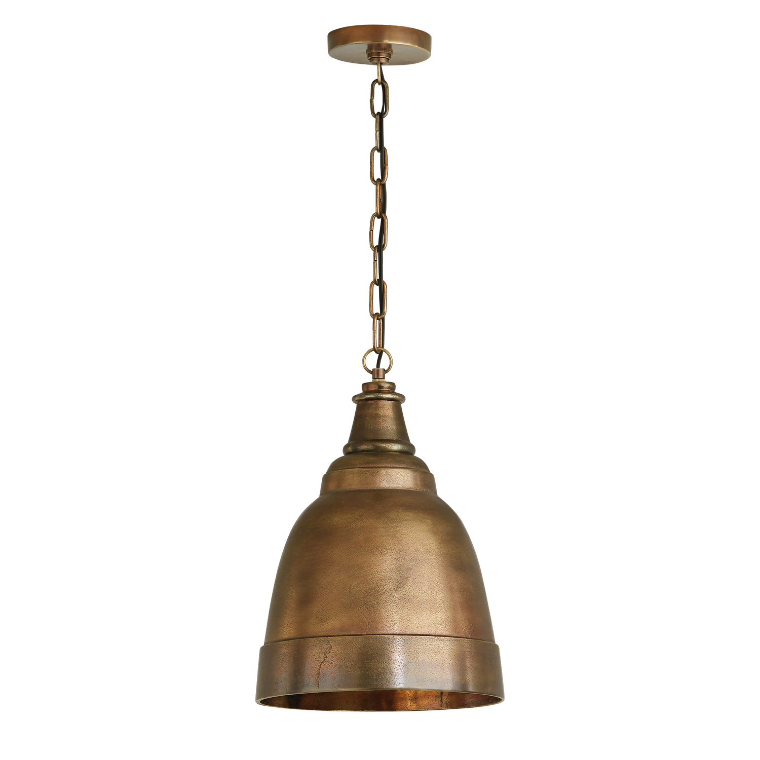 12" W x 16.5" H 1-Light Sand-Cast Bell Pendant in Oxidized Brass