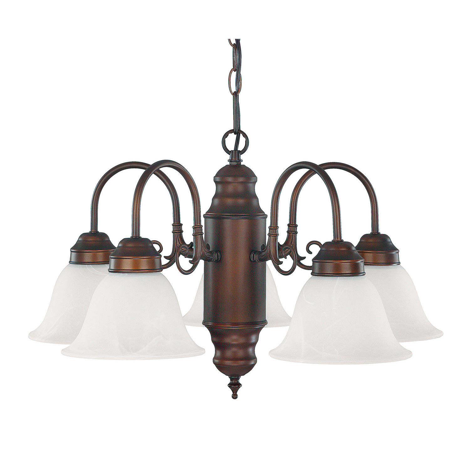 21" W x 13" H 5-Light Chandelier in Burnished Bronze with White Faux Alabaster Glass Shades