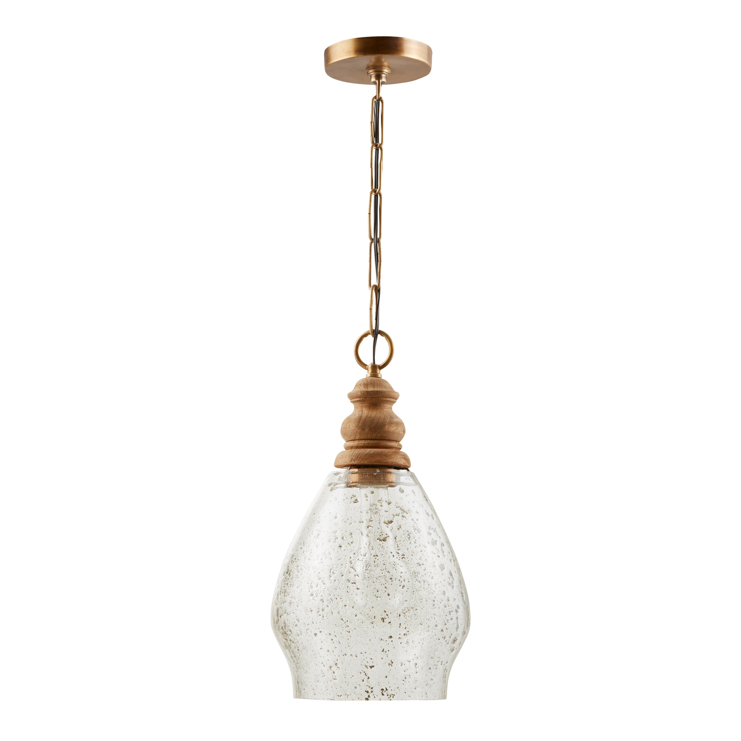 8.5" W x 16" H 1-Light Pendant with Light Wood Finial in Patinaed Brass