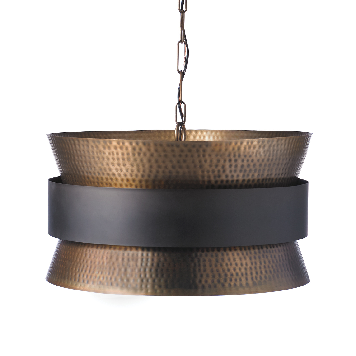 20" W x 11.5" H 4-Light Pendant in Patinaed Brass and Dark Zinc with Hammered Drum Shade