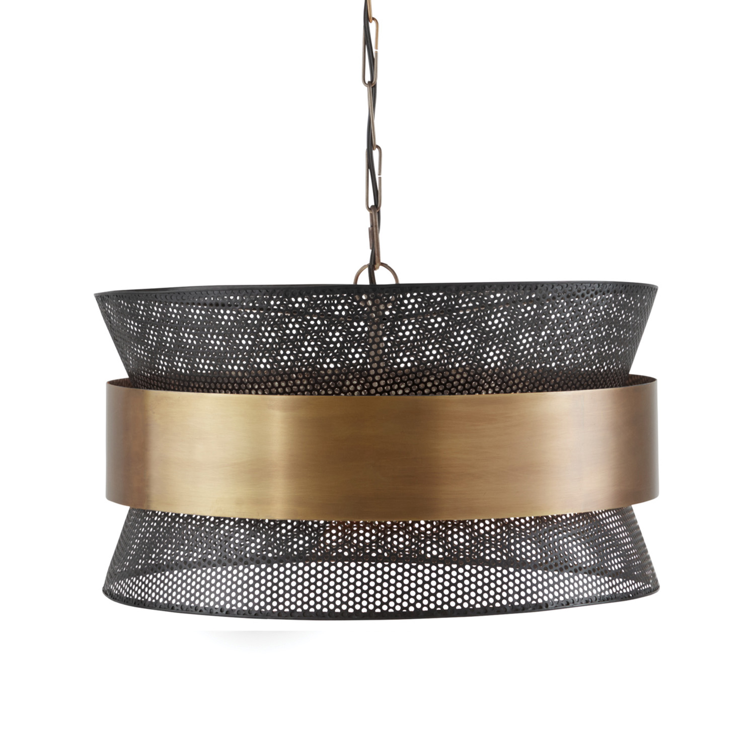 20" W x 12" H 4-Light Pendant in Patinaed Brass and Black with Perforated Metal Shade