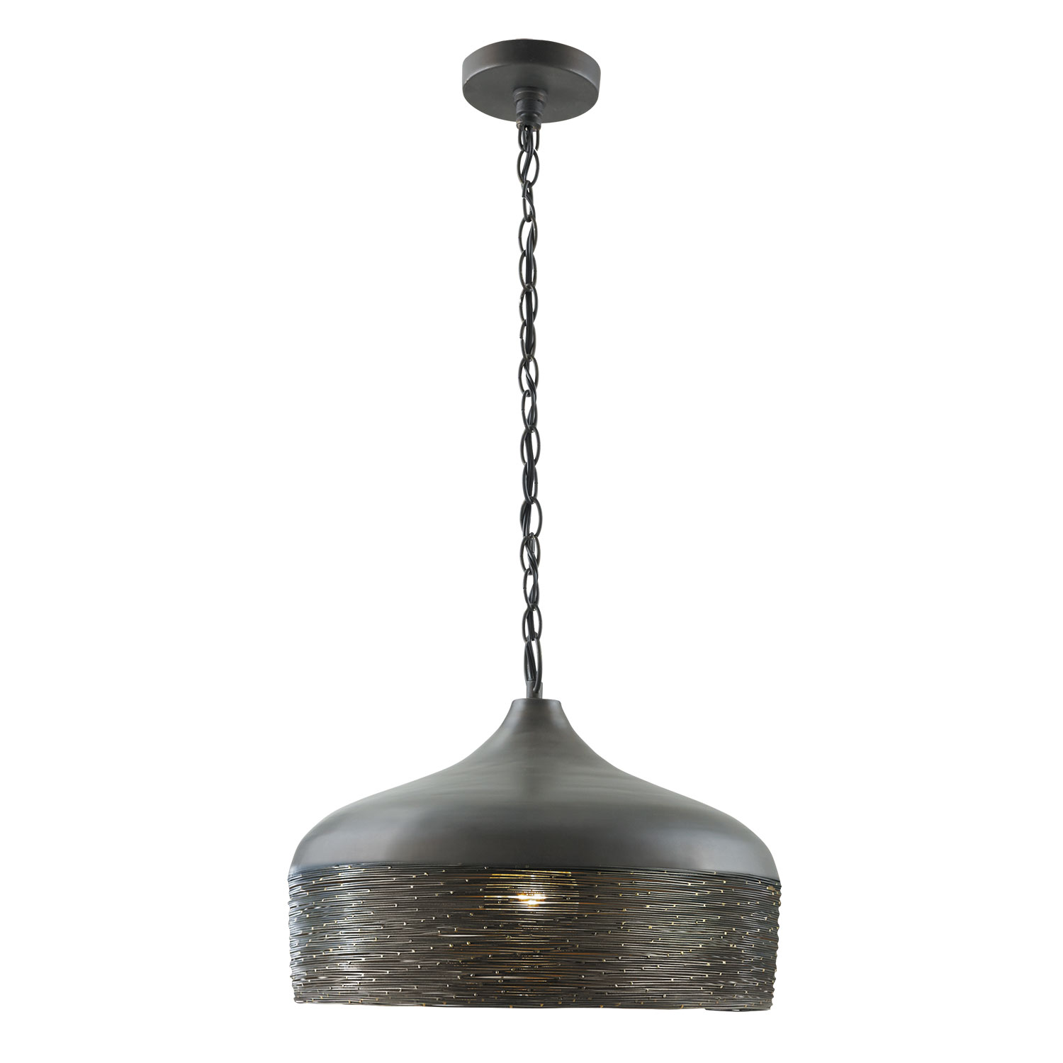 17" W x 13" H 1-Light Pendant in Grey Iron with Intricately Hand-Wound Steel Wire and Brass Speckling