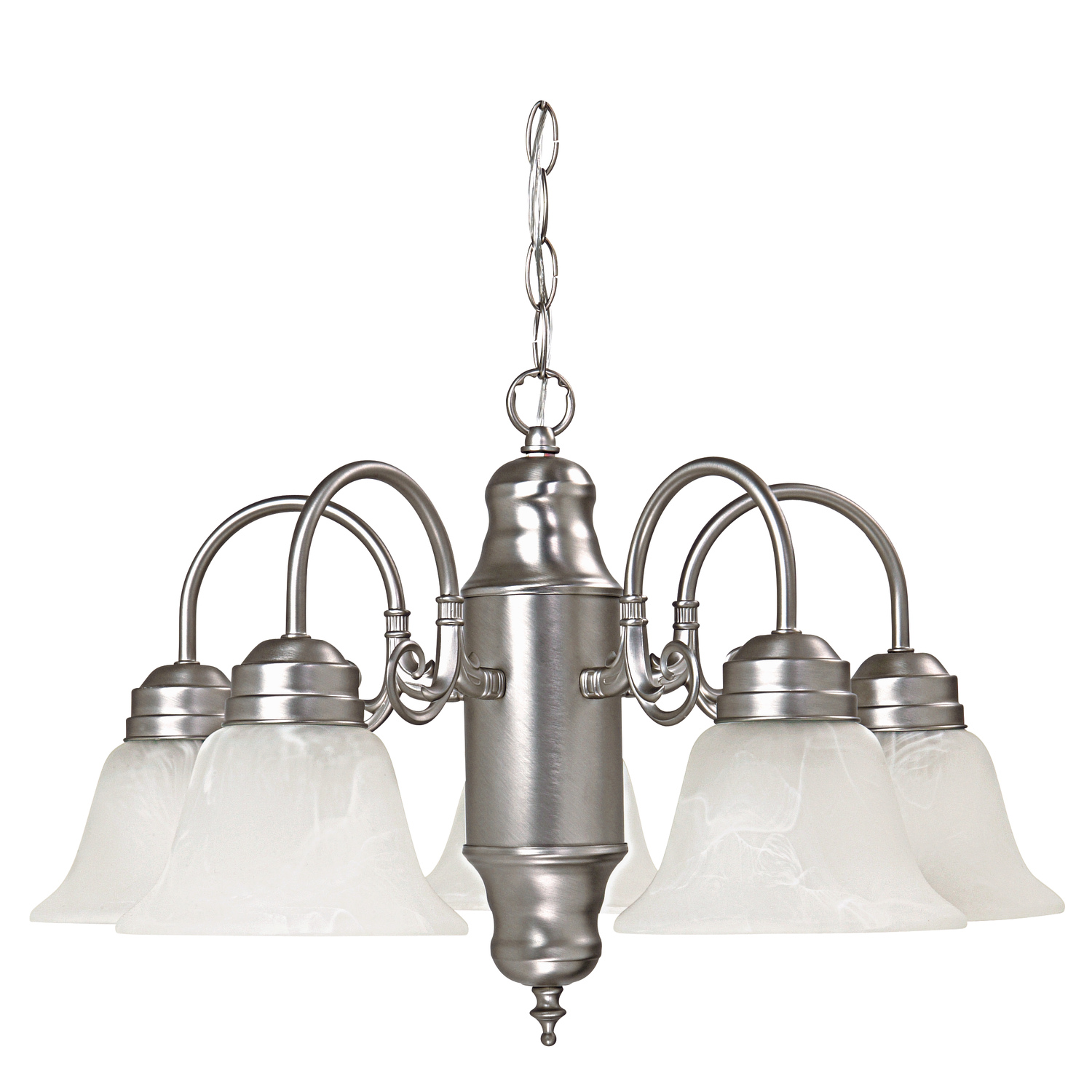 21" W x 13" H 5-Light Chandelier in Matte Nickel with White Faux Alabaster Glass Shades
