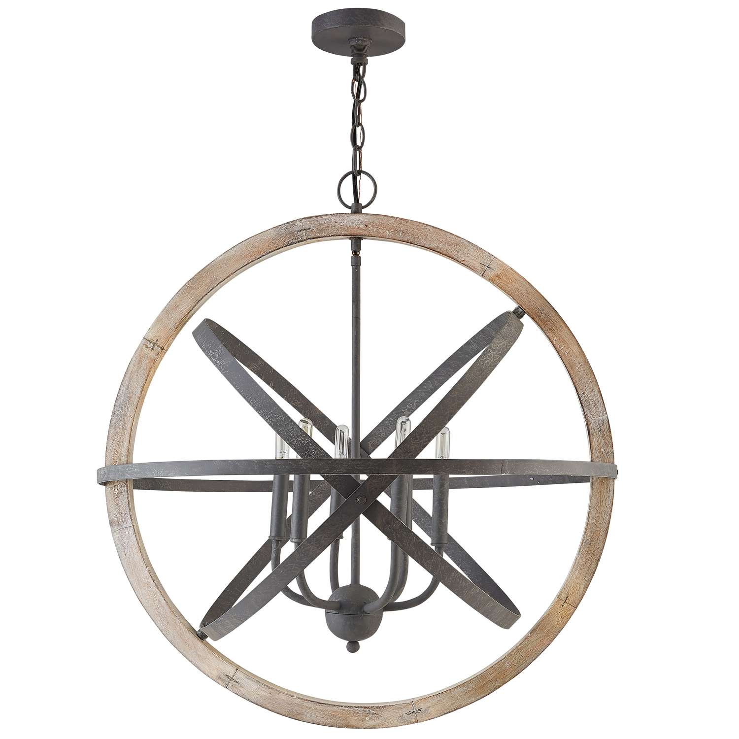 28.5" W x 31" H 6-Light Orb Pendant in Iron and Wood