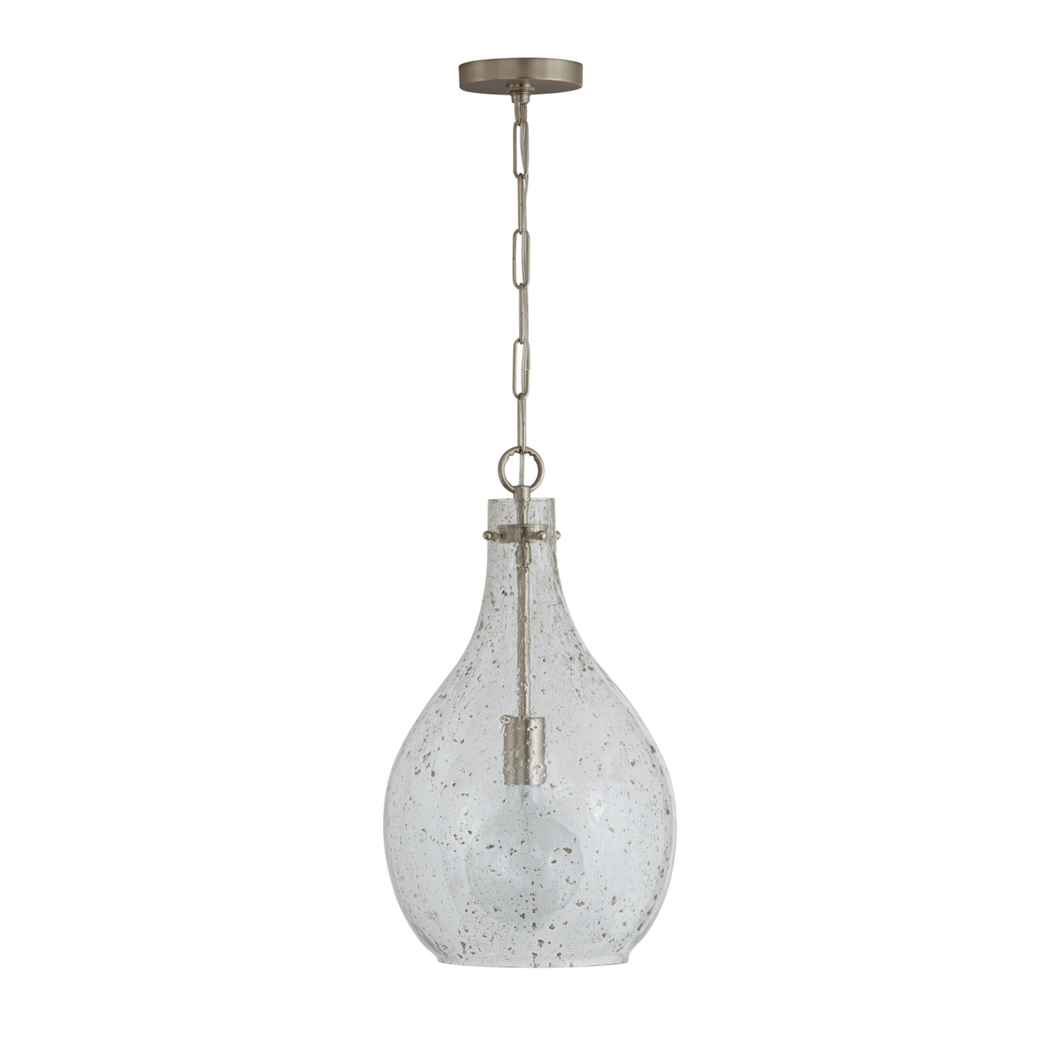 12" W x 21.5" H 1-Light Teardrop Stone Seeded Glass Pendant in Brushed Nickel