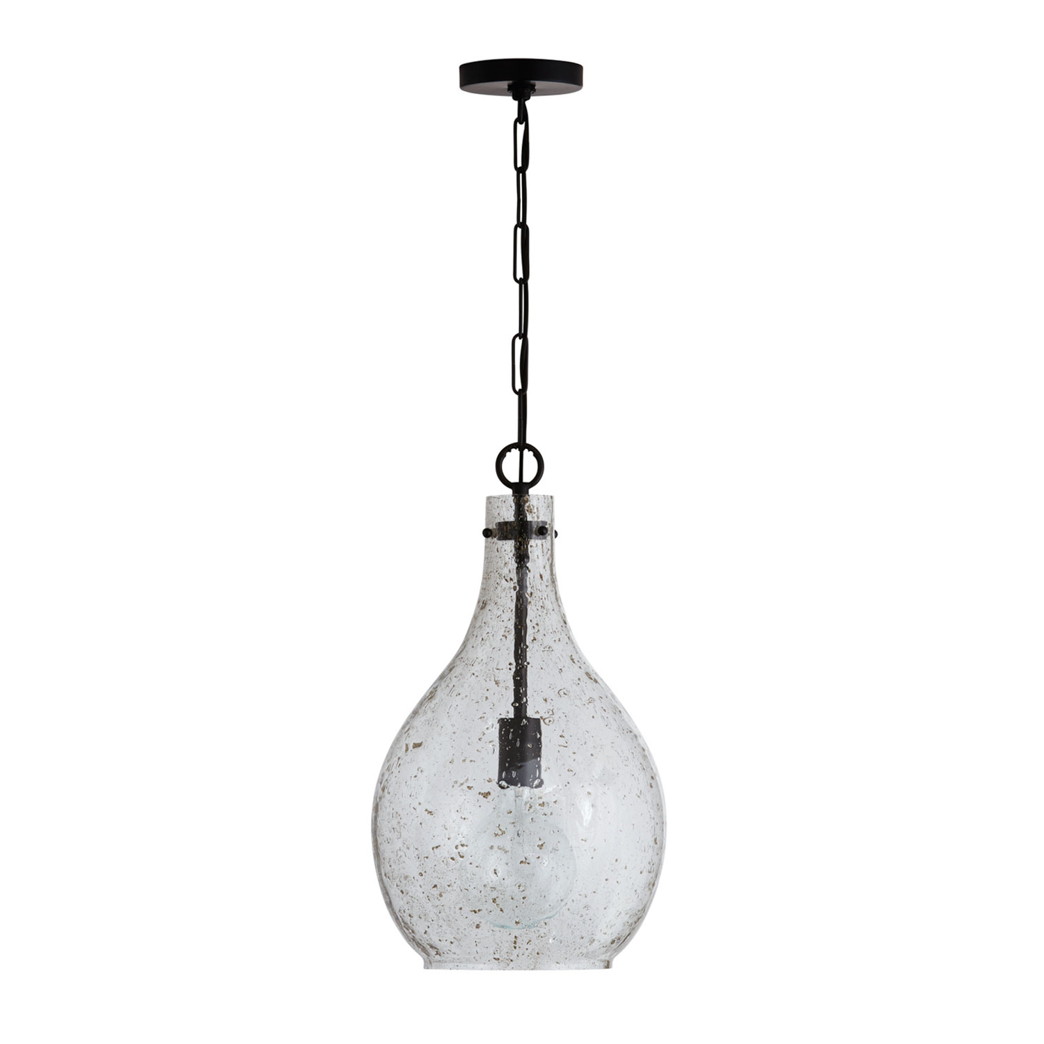 12" W x 21.5" H 1-Light Teardrop Stone Seeded Glass Pendant in Matte Black