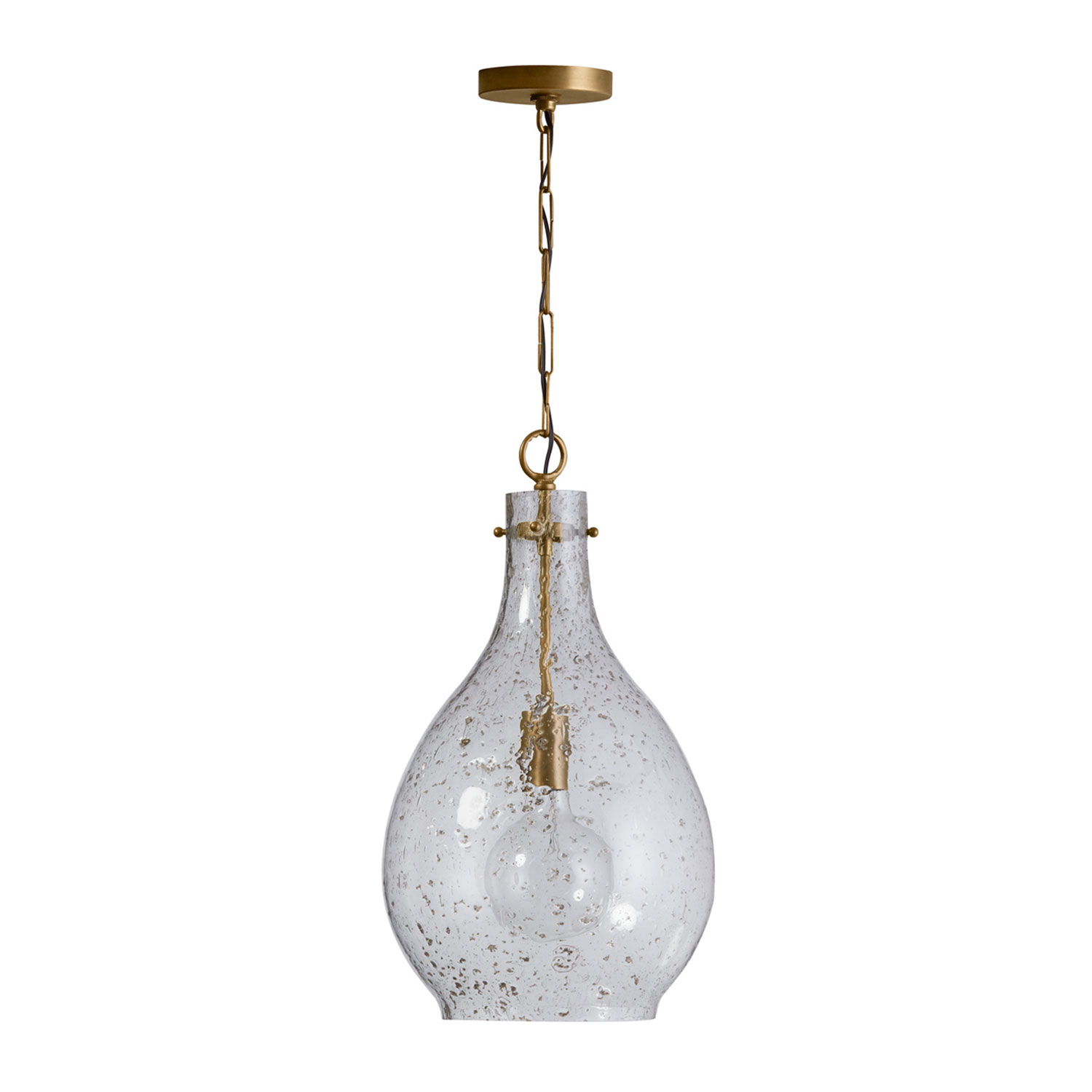 12" W x 21.5" H 1-Light Teardrop Stone Seeded Glass Pendant in Patinaed Brass