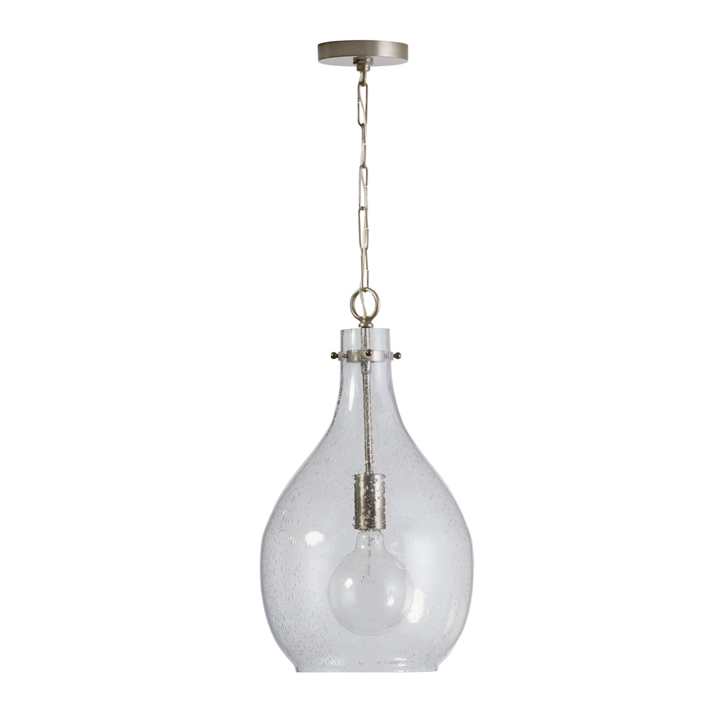 12" W x 21.5" H 1-Light Teardrop Clear Seeded Glass Pendant in Polished Pewter