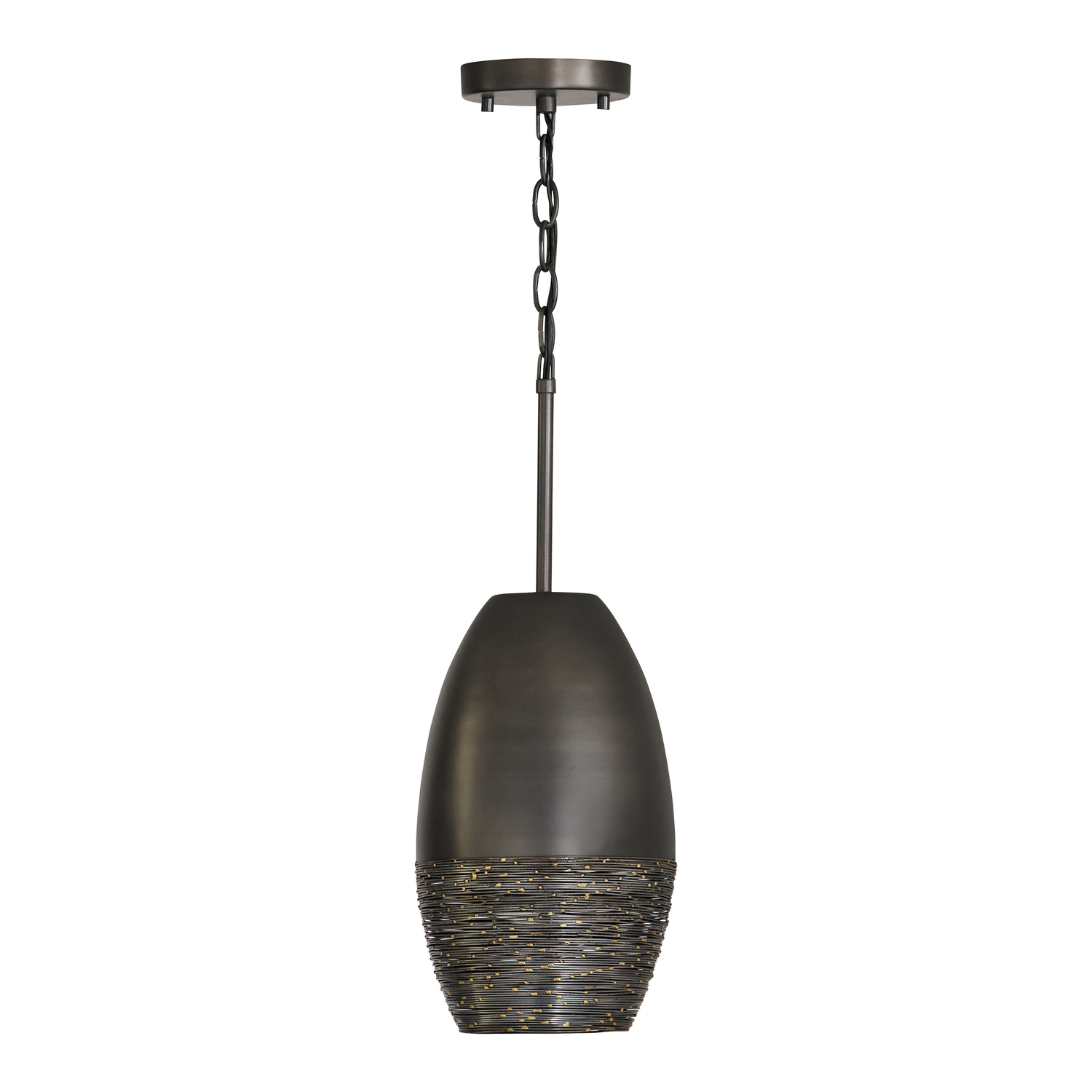 8" W x 13" H 1-Light Pendant in Grey Iron with Intricately Hand-Wound Steel Wire and Brass Speckling