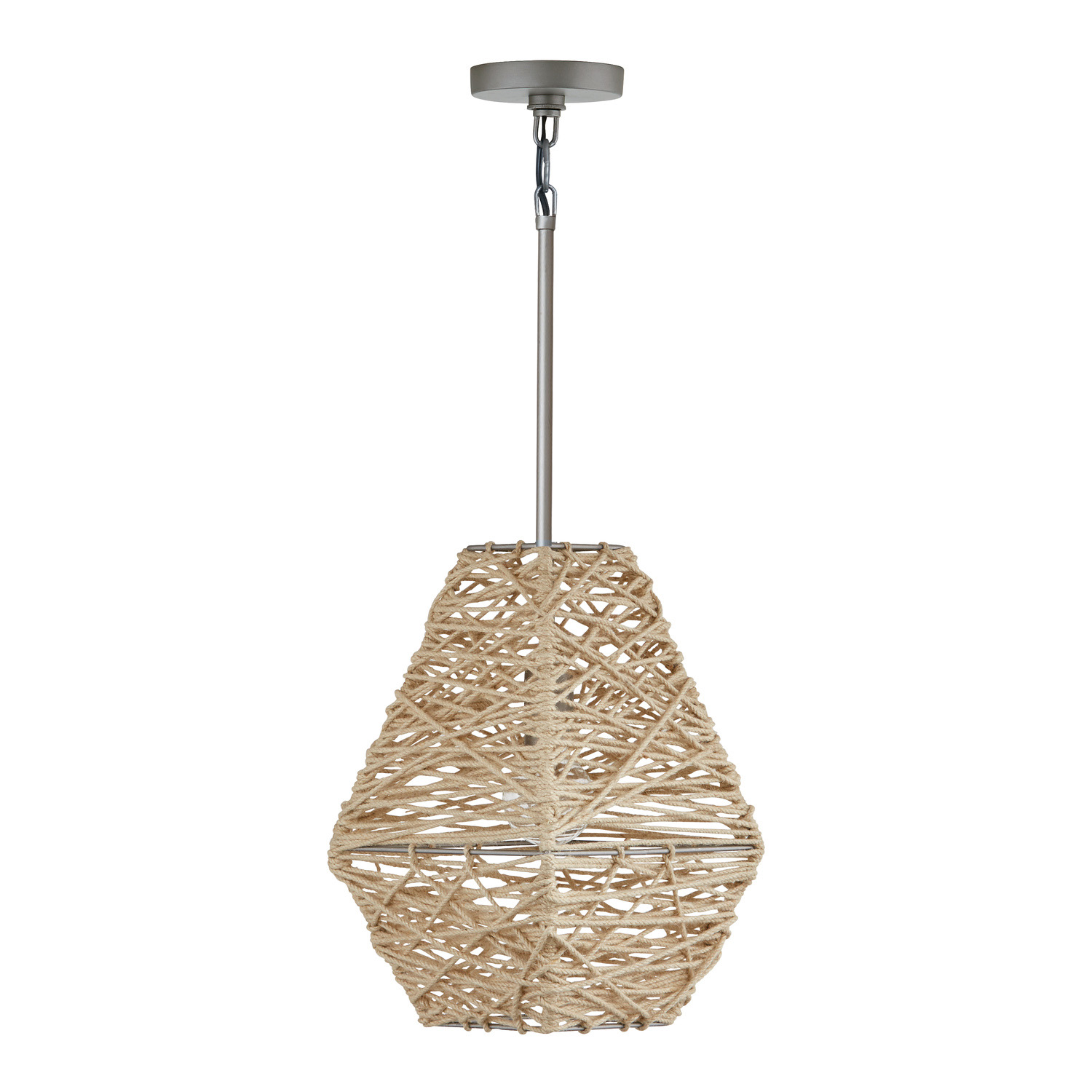 10.5" W x 16.5" H 1-Light Woven Natural Jute Pendant in Grey