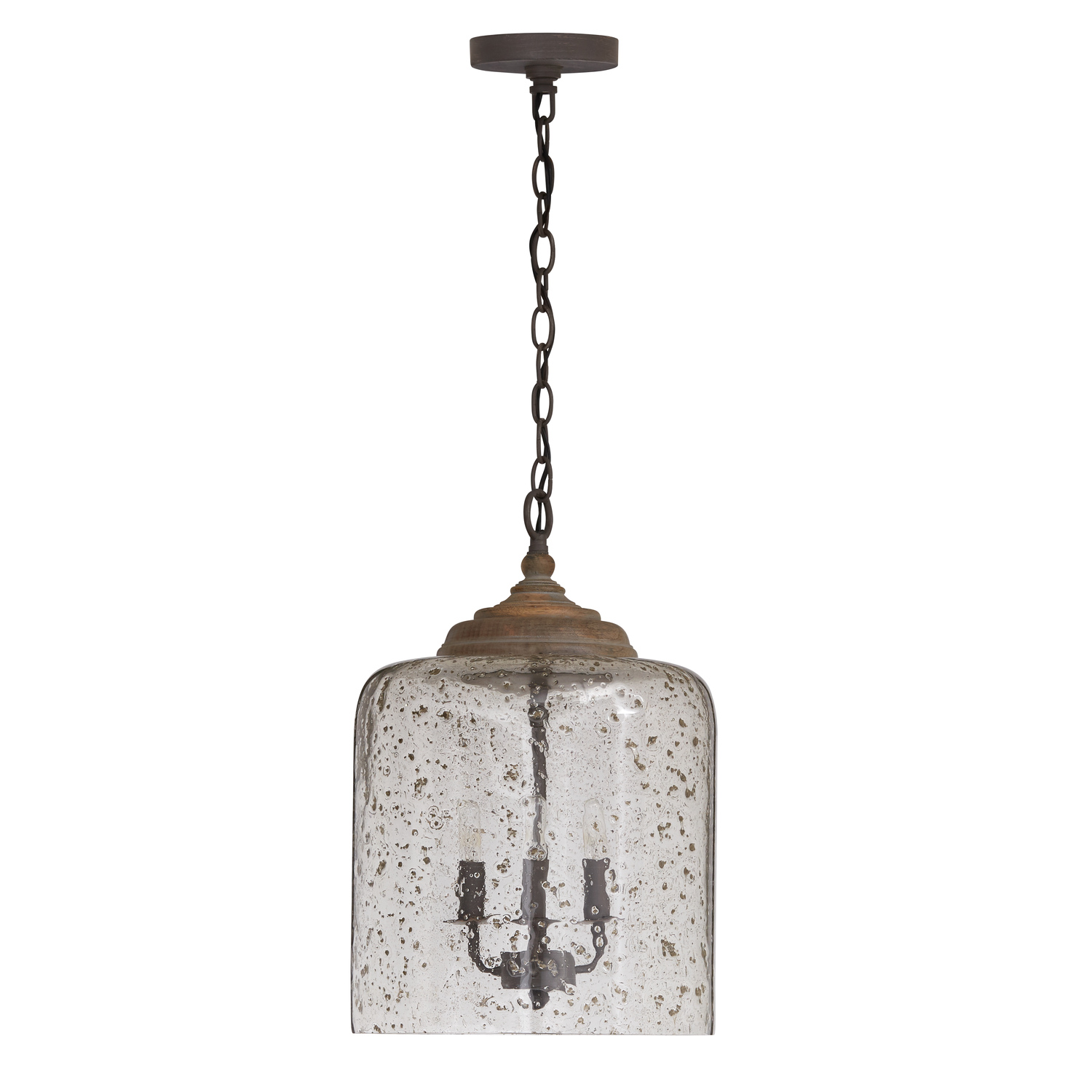 12.5" W x 19" H 3-Light Stone Seeded Glass Foyer Pendant in Nordic Grey with Wood Finial