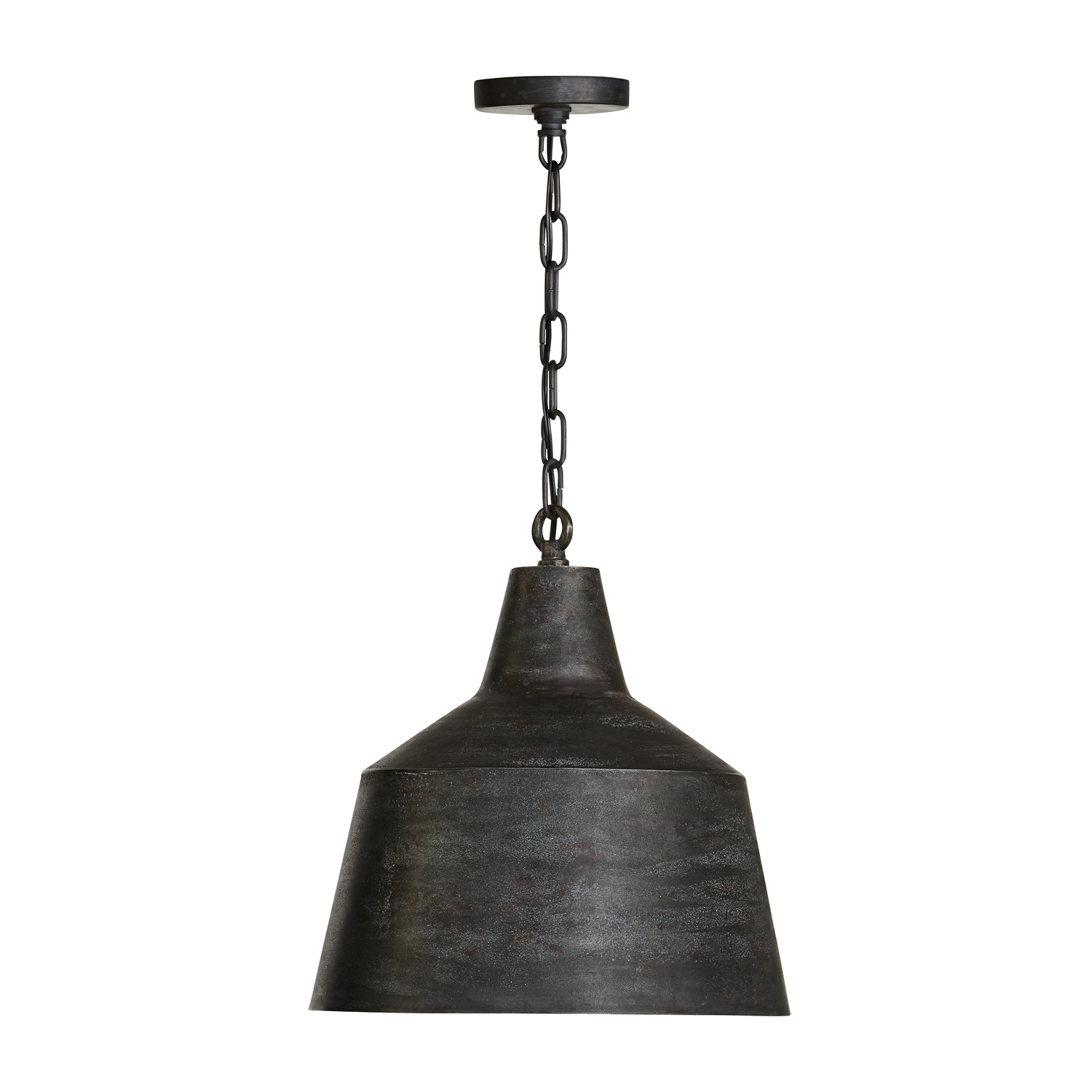 15.5" W x 17" H 1-Light Distressed Metal Tapered Pendant in Quarry with Sand Cast Alumninum Shade
