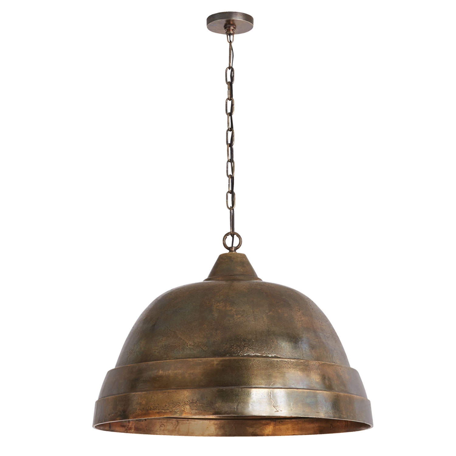 28" W x 20" H 1-Light Sand-Cast Bell Pendant in Oxidized Brass