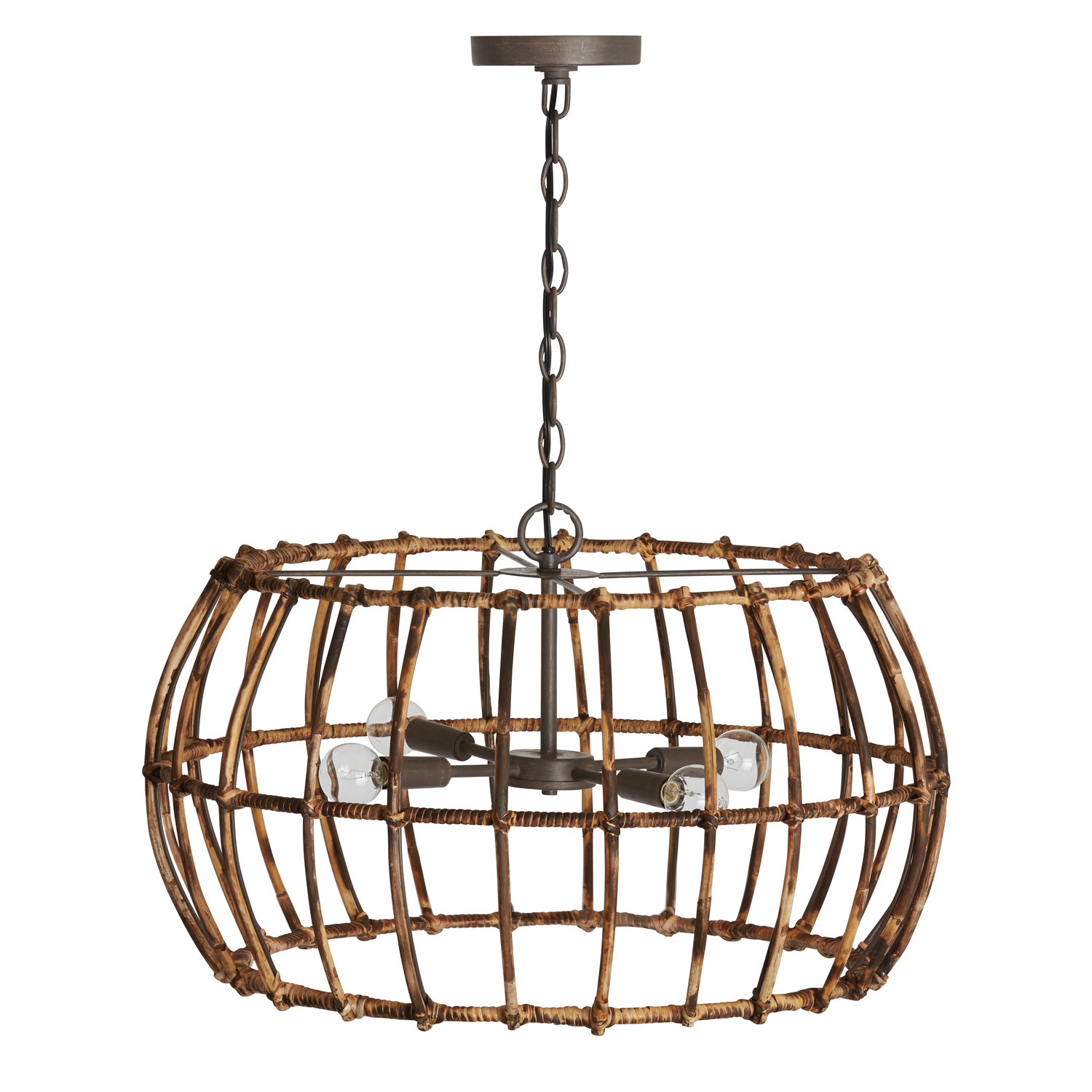 23.5" W x 14.5" H 4-Light Cage Drum Pendant in Blazed Rattan and Nordic Grey
