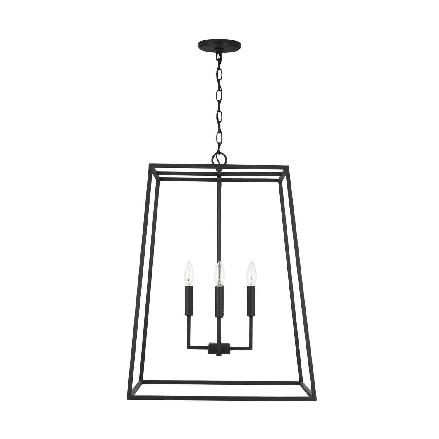 21" W x 29" H 4-Light Lantern Foyer Pendant in Black Iron