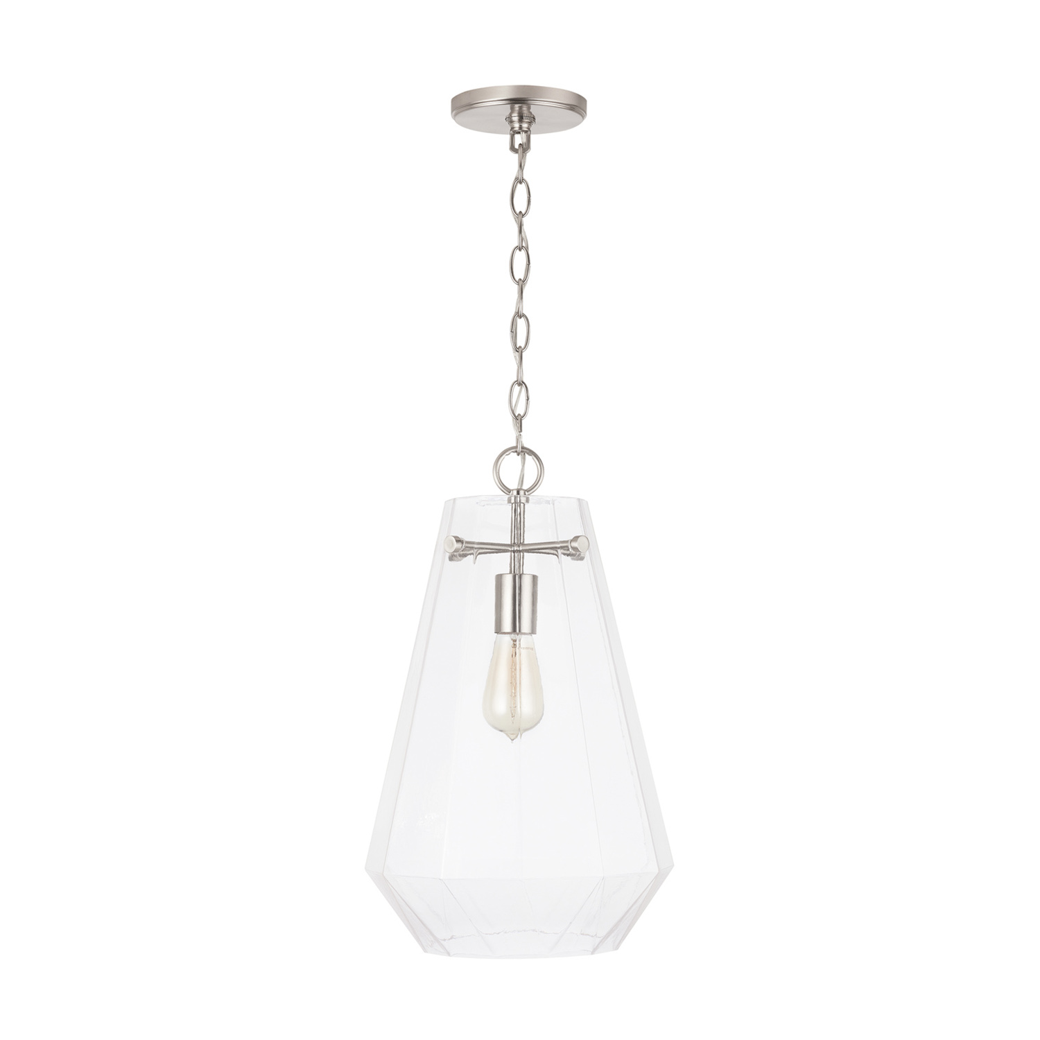 11" W x 18.5" H 1-Light Clear Prismatic Glass Pendant in Brushed Nickel