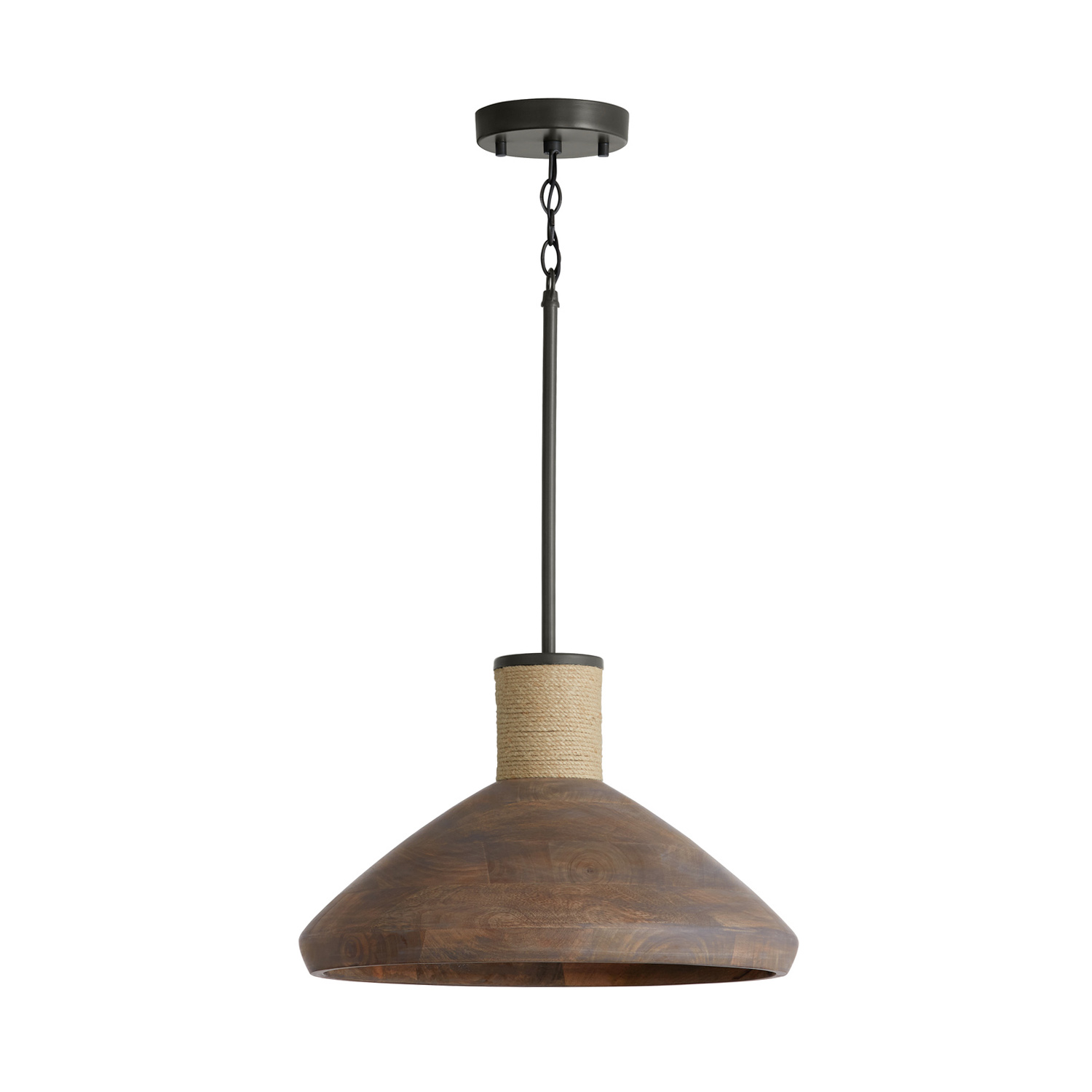 18" W x 11" H 1-Light Pendant in Grey Wash and Grey Iron with Hand-Wrapped Natural Jute