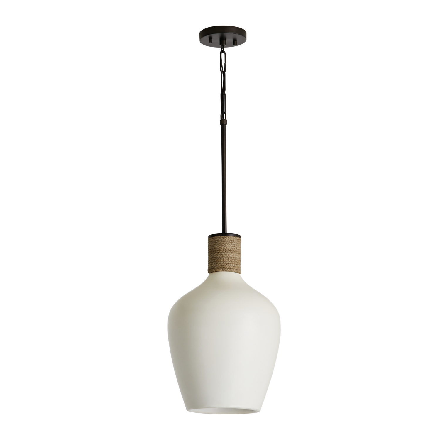 12" W x 18.5" H 1-Light Teardrop Pendant in Pewter with Soft White Ceramic Shade and Natural Jute Rope Accent