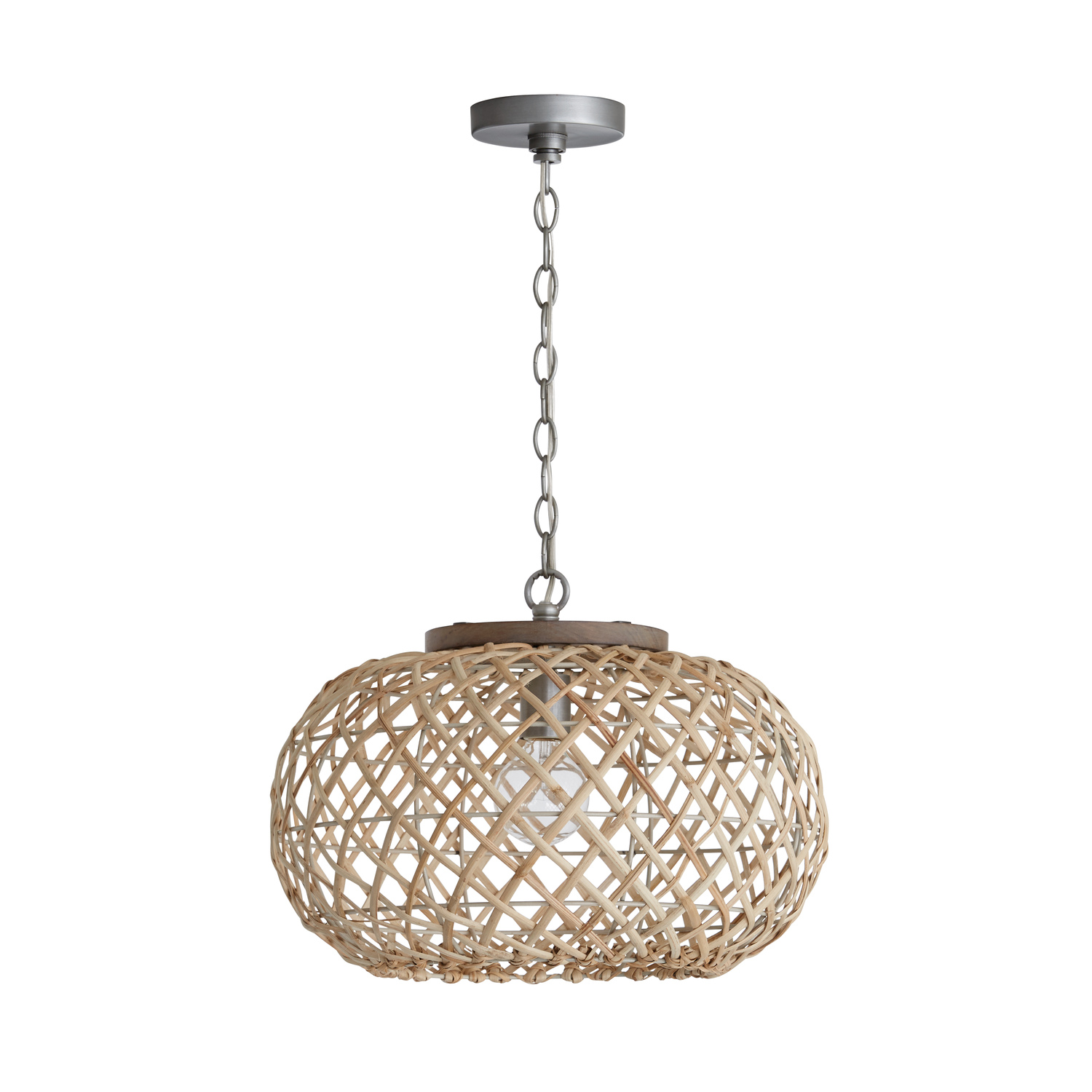 18.5" W x 14" H 1-Light Natural Rattan Pendant in Grey Wash Wood and Anique Nickel